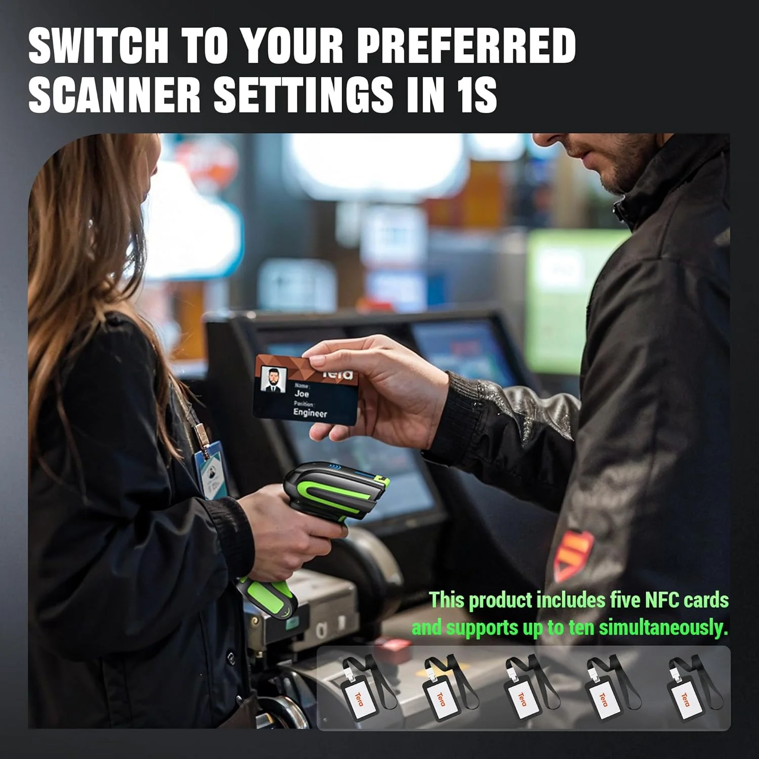 اسکنر بارکد بی سیم Tera با NFC: اسکن 1D 2D QR با نشانگر سطح باتری، دارای 5 جای کارت شناسایی، سازگار با بلوتوث، بی سیم 2.4G، USB سیمی، بارکد خوان صنعتی نسخه حرفه ای 8200NFC