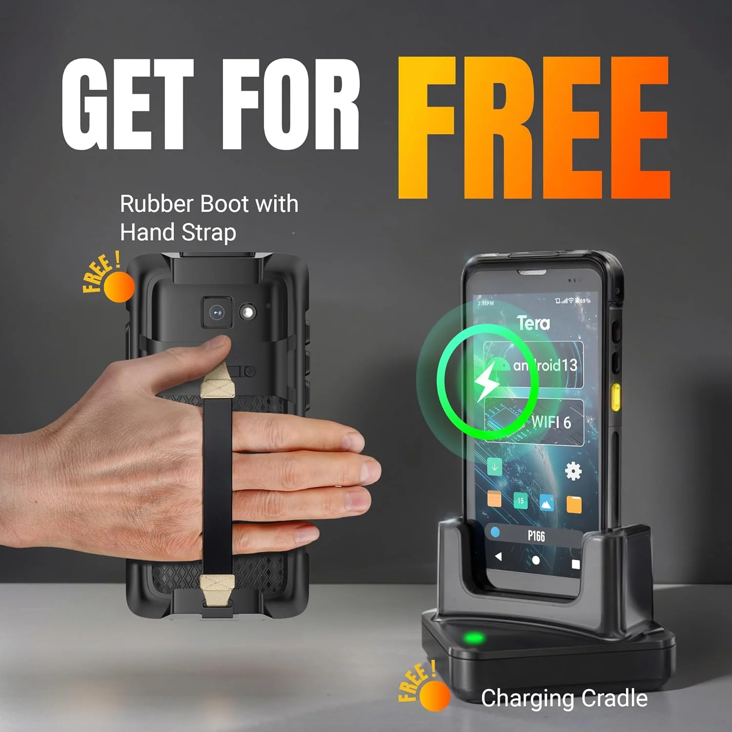 بارکد خوان ارتقا یافته Tera با اندروید 13: پردازنده Qualcomm به همراه پایه شارژ، PDA مقاوم و قابل حمل، QR 2D با اسکنر Zebra SE4710، صفحه نمایش 5.5 اینچی HD، NFC، 4G، Wi-Fi، GPS، BT برای مدیریت WMS مدل P166 PRO بارکد خوان ارتقا یافته Tera با اندروید 13: پردازنده Qualcomm به همراه پایه شارژ، PDA مقاوم و قابل حمل، QR 2D با اسکنر Zebra SE4710، صفحه نمایش 5.5 اینچی HD، NFC، 4G، Wi-Fi، GPS، BT برای مدیریت WMS مدل P166 PRO