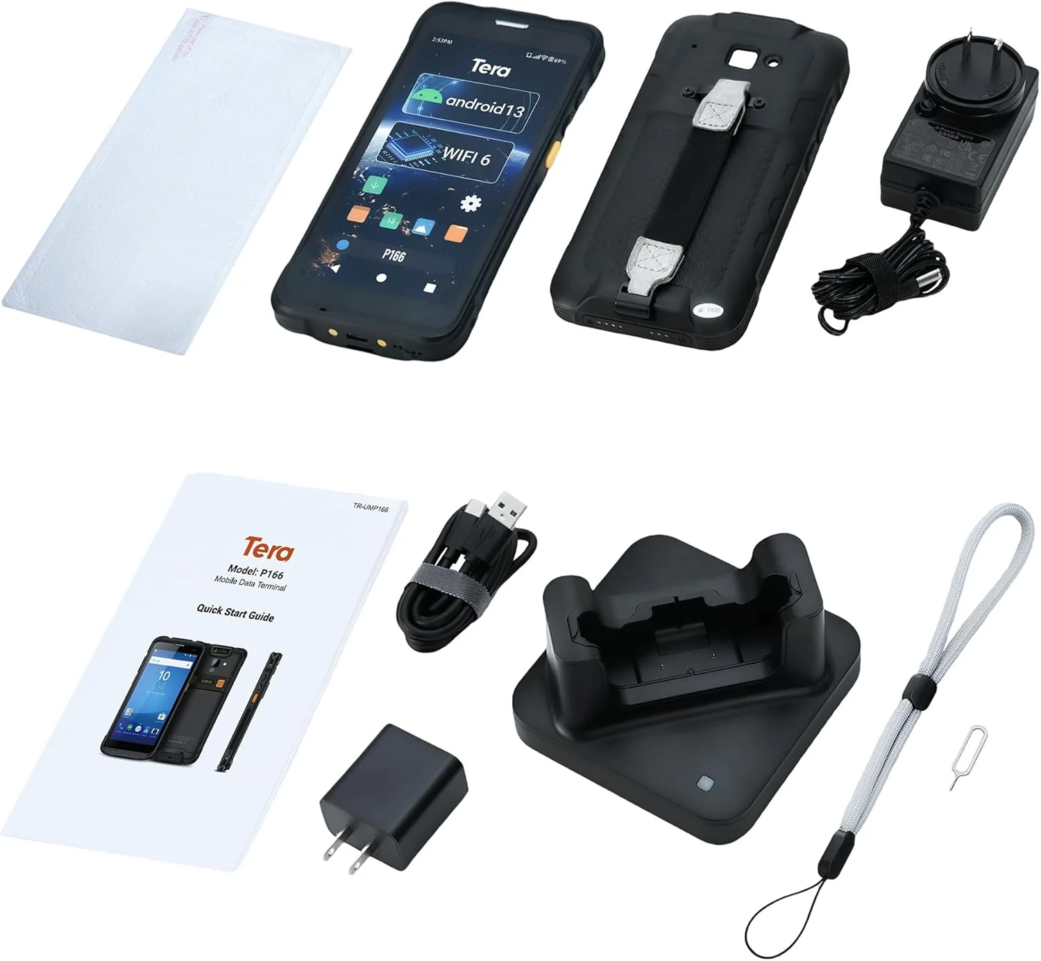 بارکد خوان ارتقا یافته Tera با اندروید 13: پردازنده Qualcomm به همراه پایه شارژ، PDA مقاوم و قابل حمل، QR 2D با اسکنر Zebra SE4710، صفحه نمایش 5.5 اینچی HD، NFC، 4G، Wi-Fi، GPS، BT برای مدیریت WMS مدل P166 PRO بارکد خوان ارتقا یافته Tera با اندروید 13: پردازنده Qualcomm به همراه پایه شارژ، PDA مقاوم و قابل حمل، QR 2D با اسکنر Zebra SE4710، صفحه نمایش 5.5 اینچی HD، NFC، 4G، Wi-Fi، GPS، BT برای مدیریت WMS مدل P166 PRO