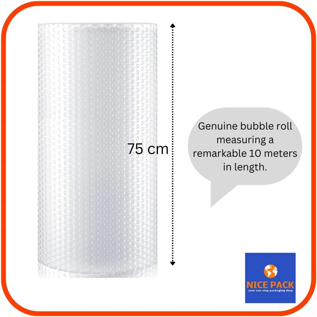 رول نایلون حبابدار Nice Pack، رول بسته بندی حبابدار، رول محافظ حباب هوا برای بسته بندی اقلام شکستنی، حمل و نقل، ارسال پستی، بسته بندی و لوازم اسباب کشی (75 سانتی متر در 10 متر)