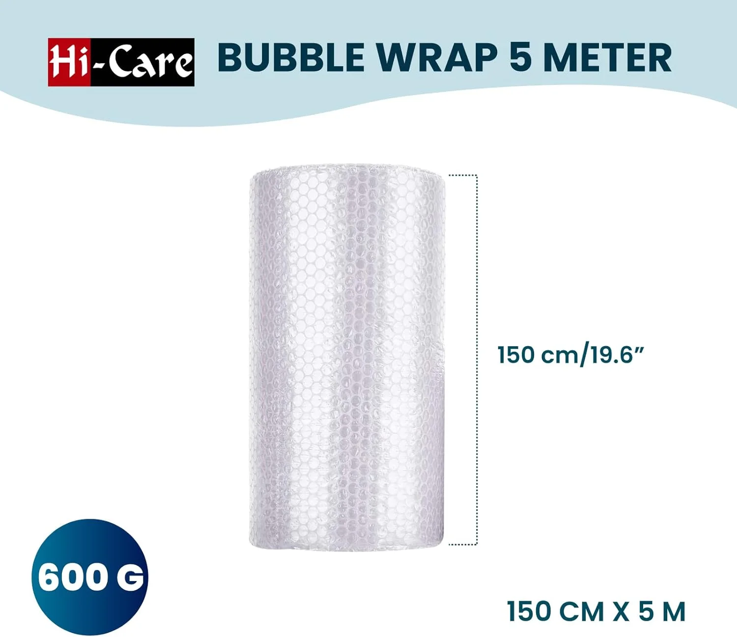 رول پلاستیک حبابدار Hi-Care، 150 سانتی متر در 5 متر، رول حباب بسته بندی، پد حباب هوا برای بسته بندی اقلام شکستنی، حمل و نقل، ارسال پستی، بسته بندی و لوازم اسباب کشی
