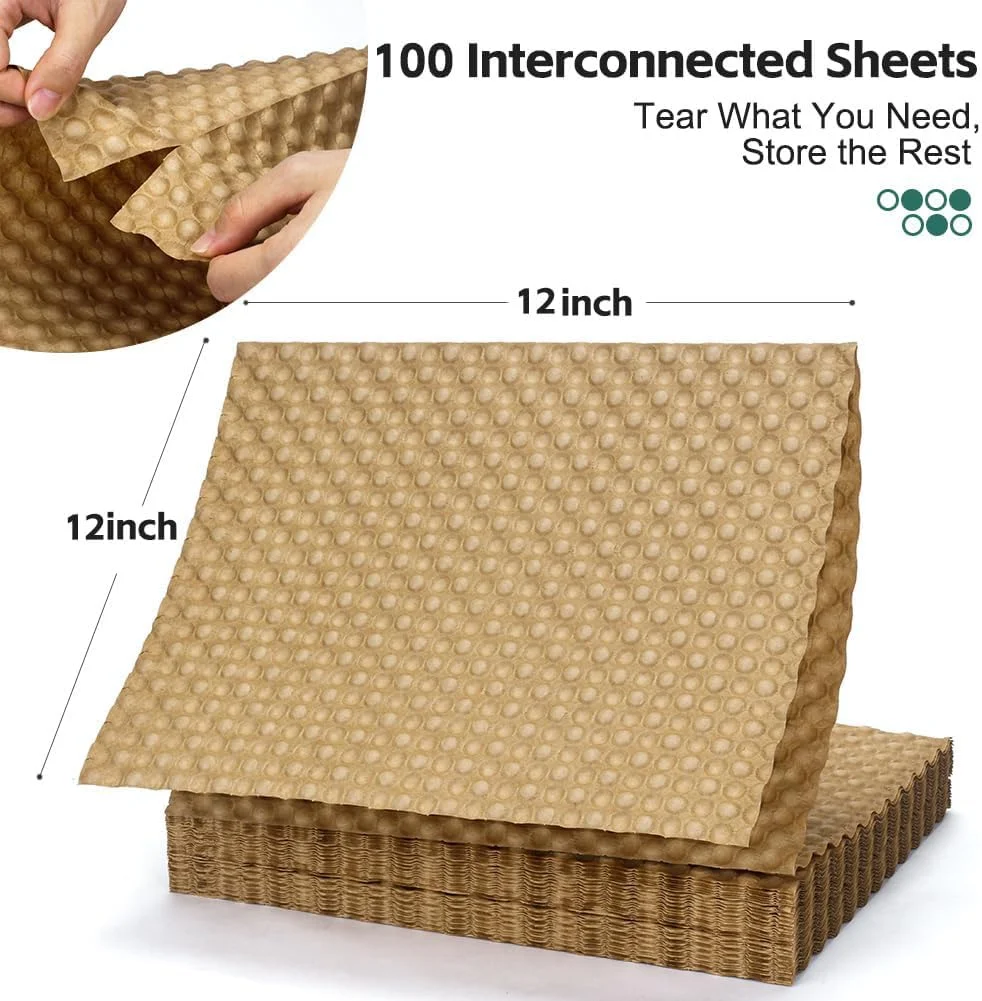 کاغذ بسته بندی حبابدار - 30x30 سانتی متر، کاغذ کرافت حبابدار بادوام برای اسباب کشی، لوازم حمل و نقل سازگار با محیط زیست و قابل شستشو، کاغذ بسته بندی زیست تخریب پذیر (30 متر)