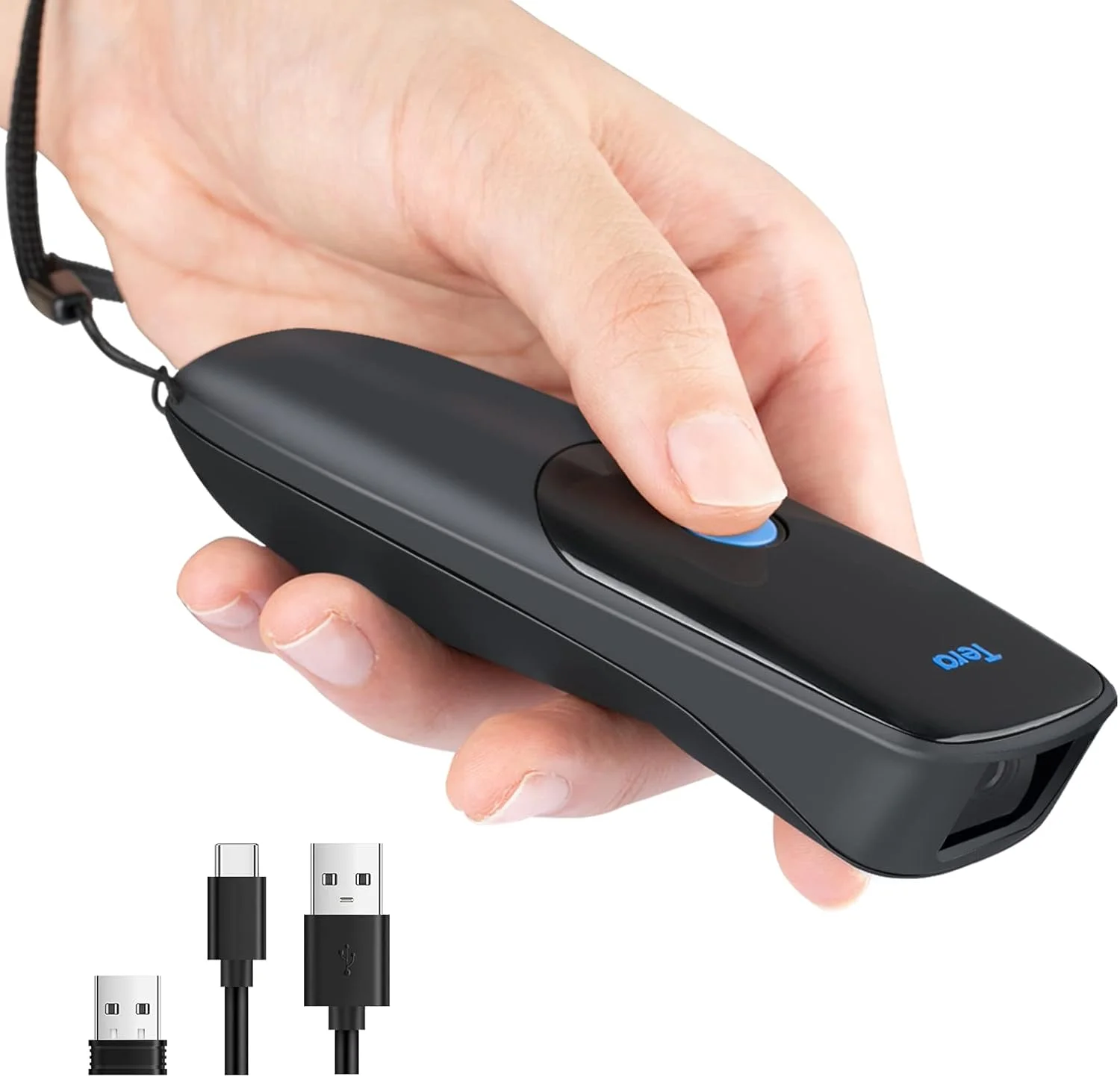 بارکد خوان Tera Pro Extreme Performance بی سیم 1D 2D QR مینی قابل حمل کوچک 3 در 1 سازگار با بلوتوث و بی سیم 2.4G و USB سیمی جیبی دستی با قابلیت ثبت زمان مدل 1300
