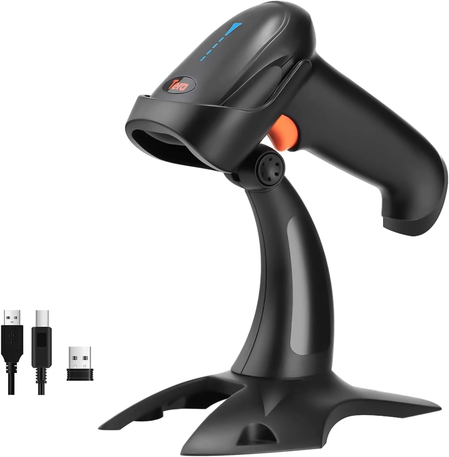 اسکنر بارکد دوبعدی QR بی‌سیم Tera Pro با پایه، 3 در 1 بلوتوث و بی‌سیم 2.4 گیگاهرتز و USB سیمی، اتصال به تلفن هوشمند تبلت PC با هشدار لرزشی مدل HW0002