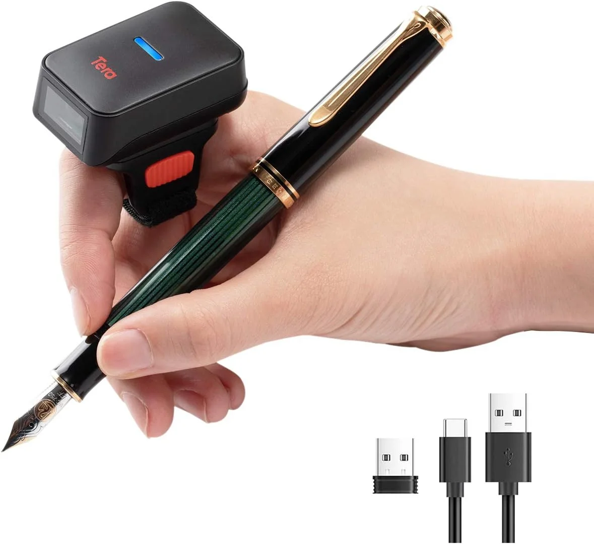 اسکنر بارکد انگشتی بی سیم Tera Pro با عملکرد فوق العاده، اسکن سریع 1D 2D QR با بلوتوث، رزولوشن بسیار بالا، مدل HW0010