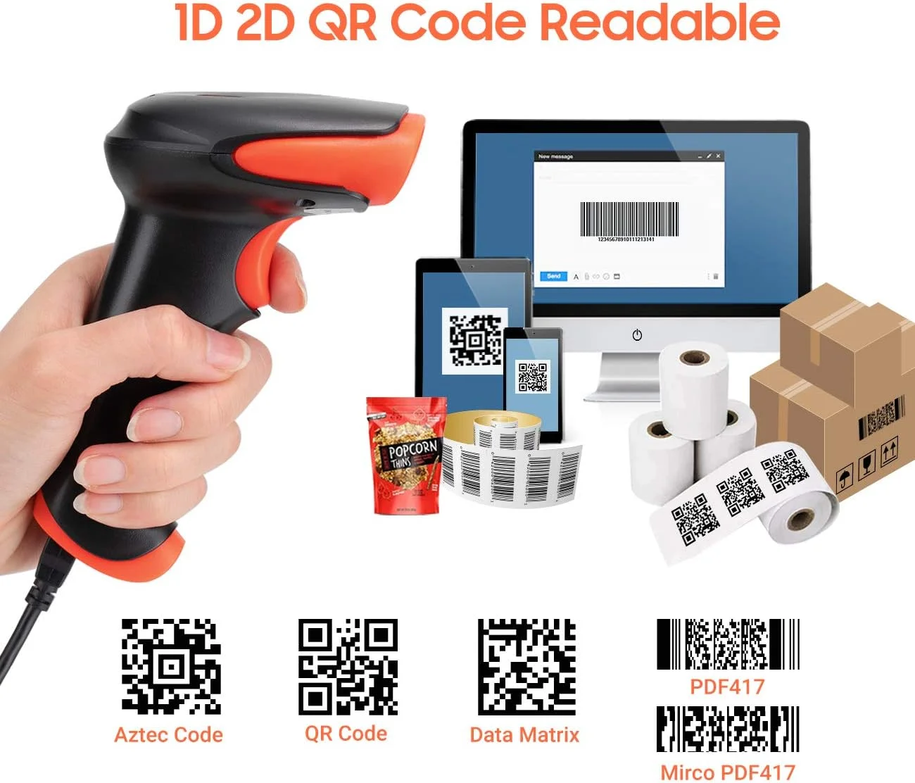 بارکد خوان بی سیم Tera Pro بلوتوثی 2D QR با اتصال بلوتوث و بی سیم 2.4 گیگاهرتز و USB سیمی، اسکنر بارکد تصویری سریع و دقیق با هشدار لرزشی