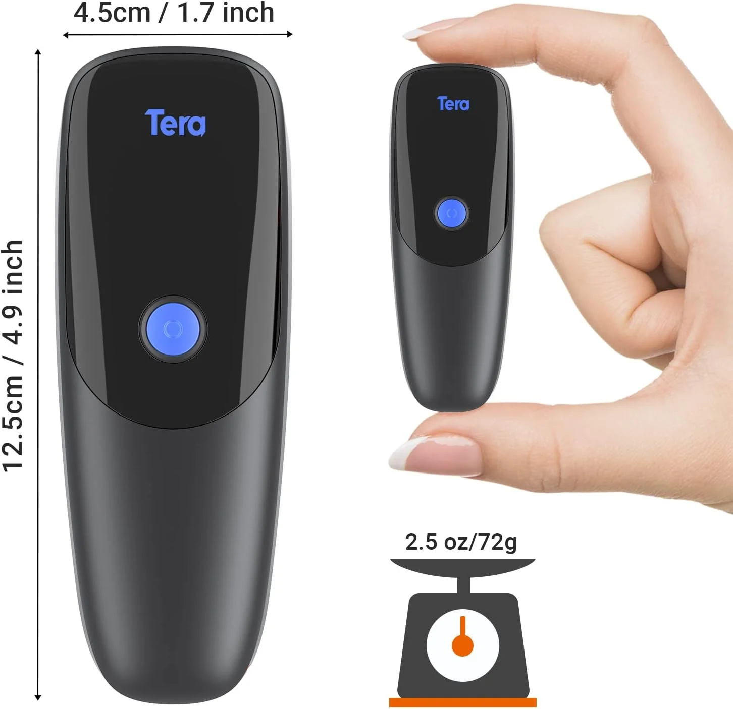 بارکد خوان Tera Pro Extreme Performance بی سیم 1D 2D QR مینی قابل حمل کوچک 3 در 1 سازگار با بلوتوث و بی سیم 2.4G و USB سیمی جیبی دستی با قابلیت ثبت زمان مدل 1300