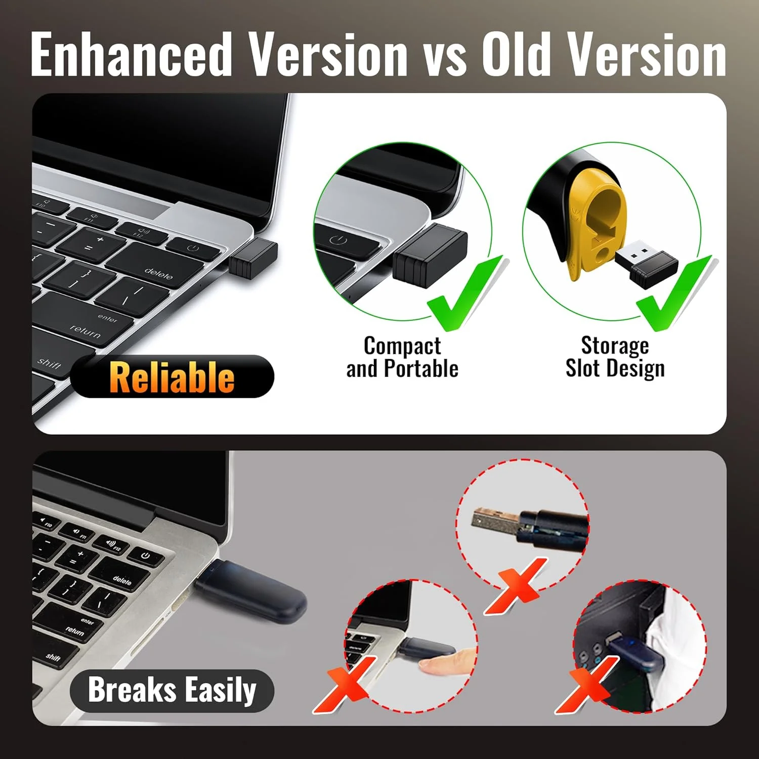 بارکد خوان بی سیم Tera مدل 2-in-1 (بی سیم 2.4 گیگاهرتز + USB 2.0 سیمی) با نشانگر سطح باتری، فاصله انتقال 328 فوت، بارکد خوان لیزری 1D قابل شارژ دستی 5100 زرد