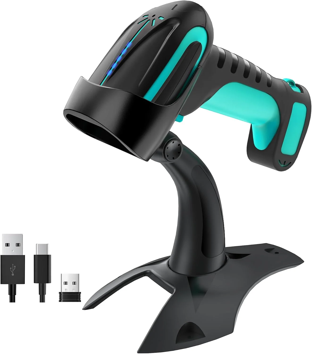 بارکد خوان Tera Pro 3-in-1 با عملکرد فوق العاده، بارکد خوان بی سیم QR 2D 1D بلوتوث بی سیم 2.4G و USB-C سیمی صنعتی 1D، باتری 2500mAh، مقاومت عالی در برابر سقوط به همراه پایه مدل 8100 آبی