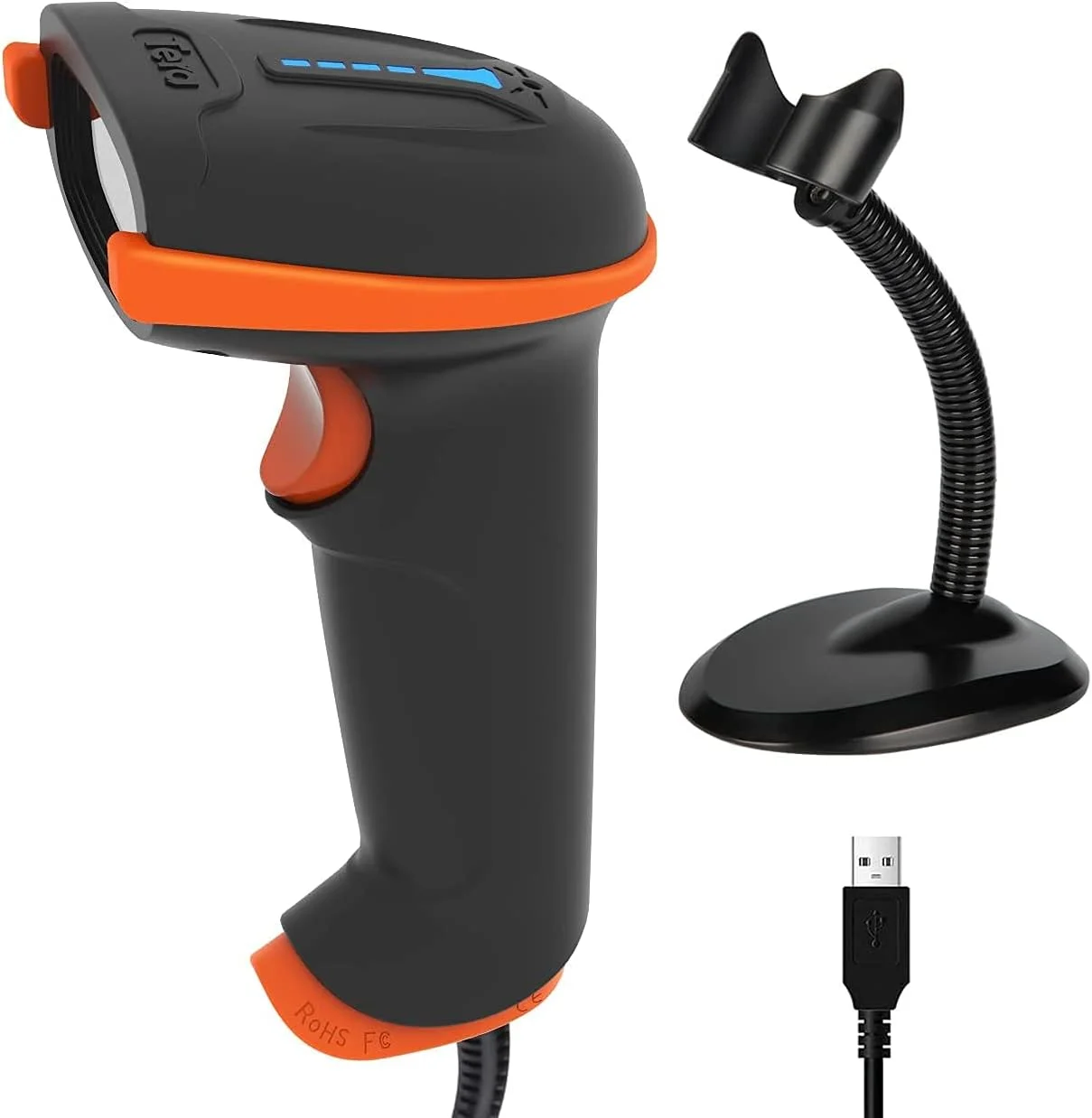 اسکنر بارکد دوبعدی Tera با پایه USB 2.0 سیمی دستی، اسکنر کد QR دوبعدی، داده PDF417، ماتریس بارکد یک بعدی، بارکد خوان تصویر CMOS برای ویندوز، مک، لینوکس، پلاگین و پخش