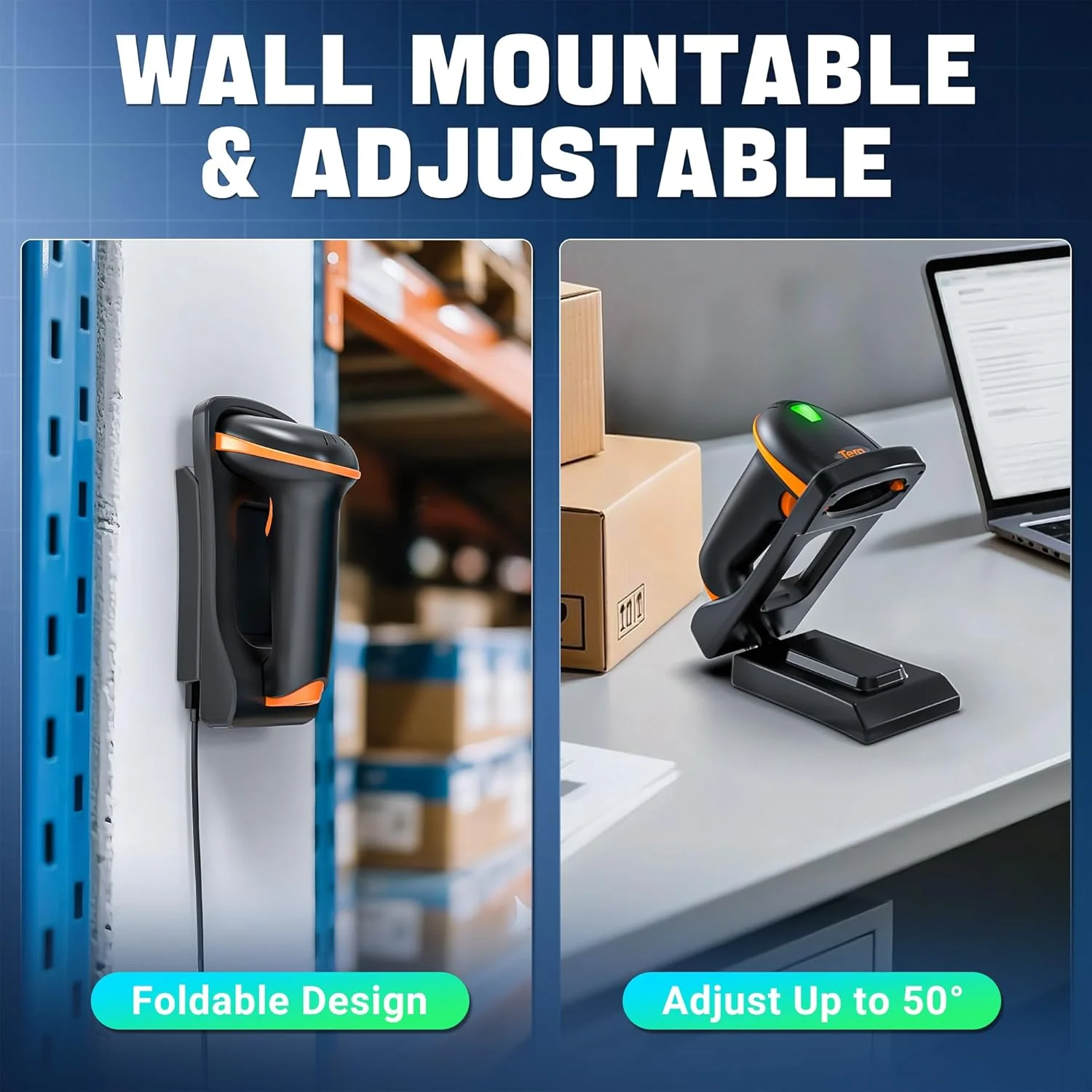 اسکنر بارکد دوبعدی Tera با پایه تاشو قابل تنظیم و پایه شارژ، بارکد خوان QR بی سیم 2.4G و USB 2.0 سیمی قابل نصب روی دیوار با هشدار لرزشی مدل D5100-Fold اسکنر بارکد دوبعدی Tera با پایه تاشو قابل تنظیم و پایه شارژ، بارکد خوان QR بی سیم 2.4G و USB 2.0 سیمی قابل نصب روی دیوار با هشدار لرزشی مدل D5100-Fold