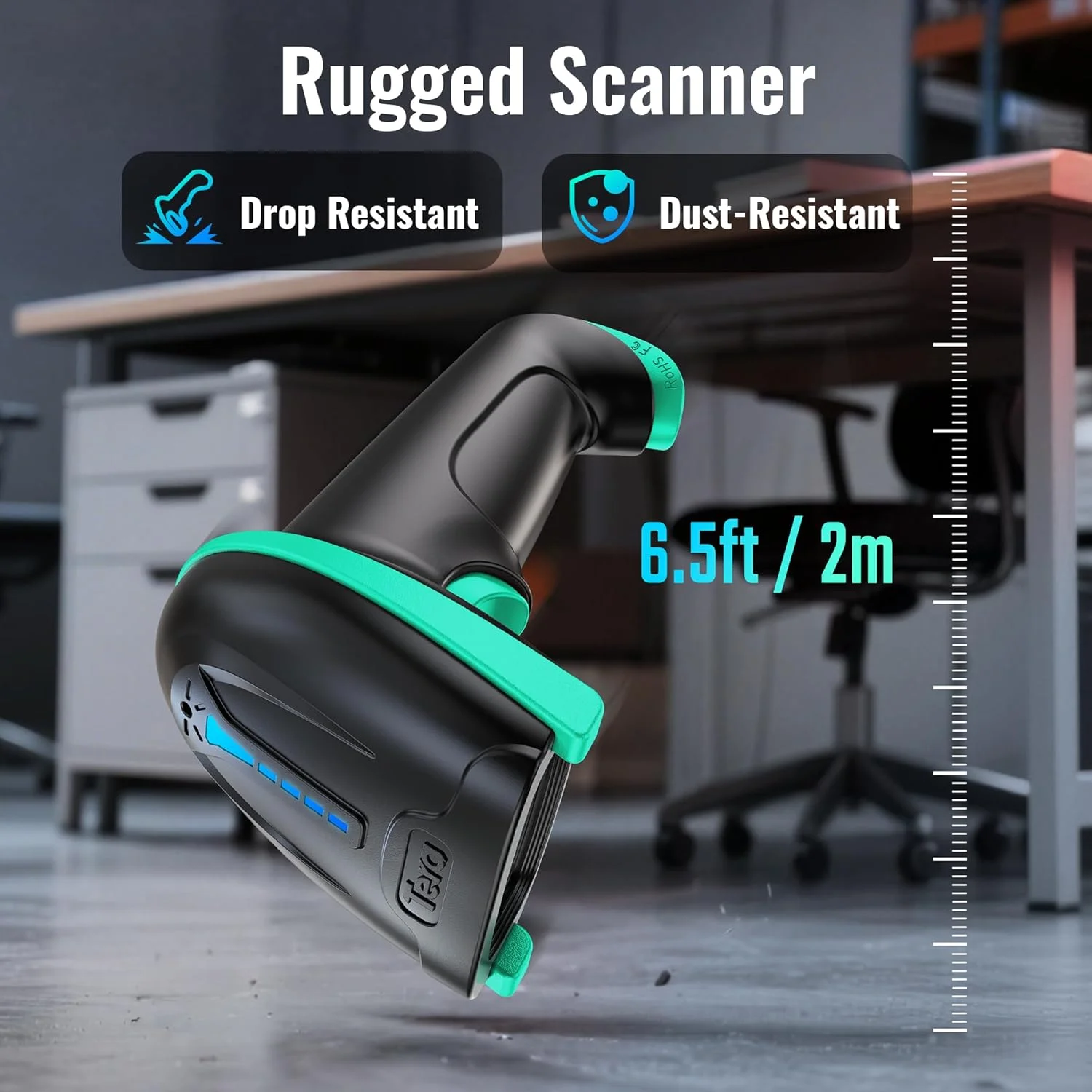 اسکنر بارکد 1D بی سیم Tera با نشانگر سطح باتری، همه کاره 2 در 1 (بی سیم 2.4 گیگاهرتز + USB 2.0 سیمی)، فاصله انتقال 328 فوت، بارکد خوان قابل شارژ USB دستی