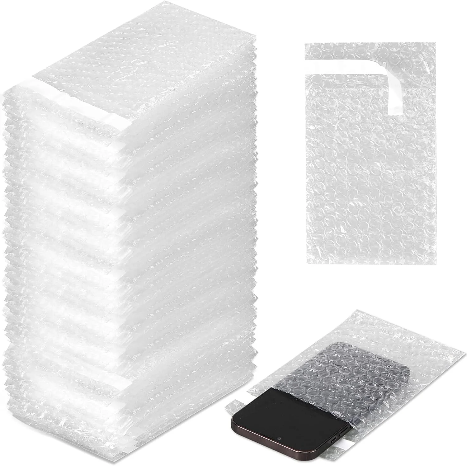 بسته 120 عددی کیسه های ضربه گیر حباب دار 10x15 سانتی متری، کیسه های بسته بندی حباب دار دو جداره، کیسه های محافظ شفاف ضد ضربه برای حمل و نقل، بسته بندی، نگهداری و اسباب کشی