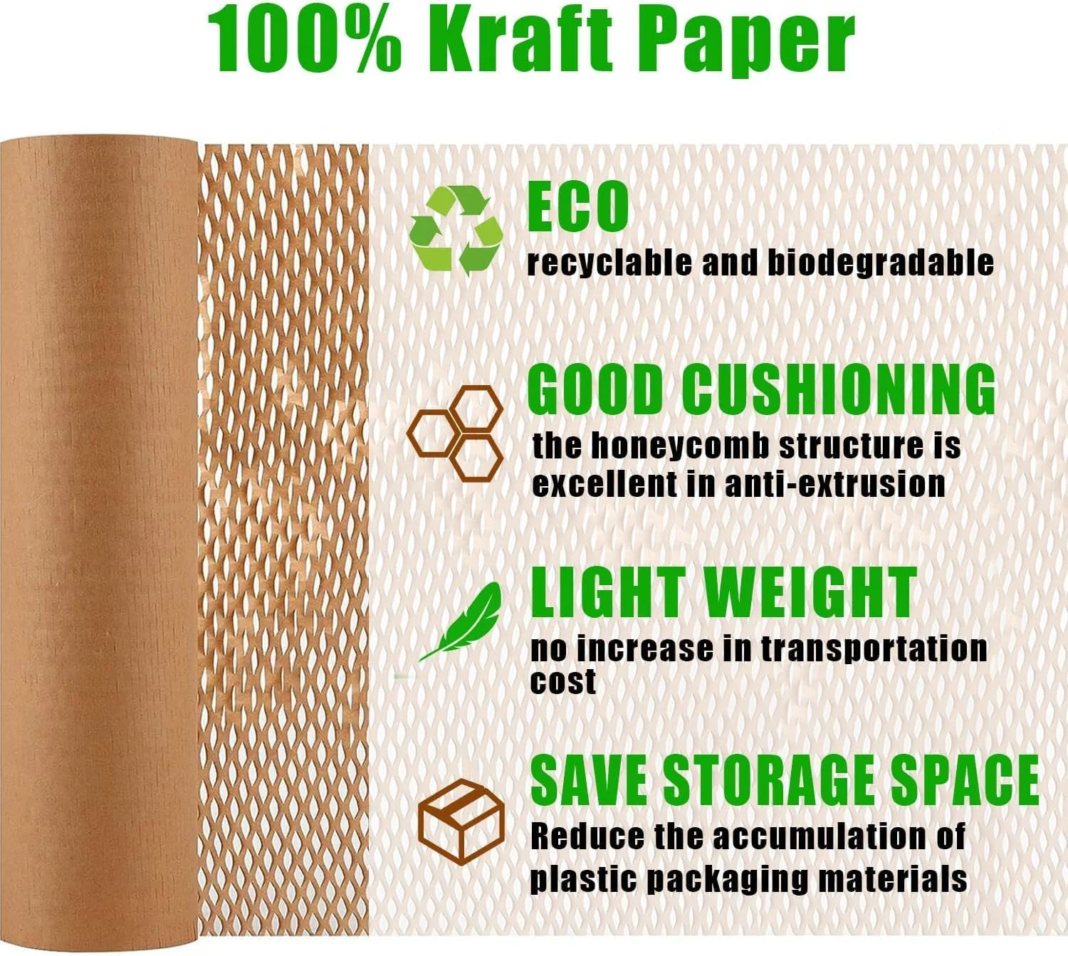 کاغذ بسته بندی لانه زنبوری Odluzy، 15 اینچ × 10 متر، لوازم بسته بندی قابل بازیافت سازگار با محیط زیست، رول محافظ بسته بندی، کاغذ کرافت کوسن زیست تخریب پذیر جایگزین پلاستیک حبابدار