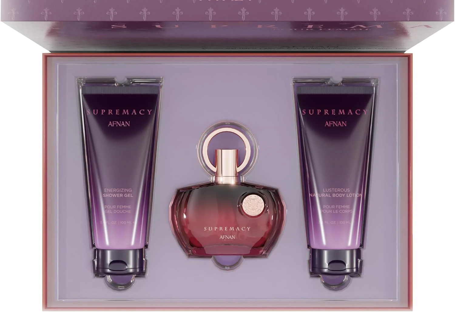 ست هدیه افنان Supremacy Purple ادو پرفیوم 100 میلی لیتر + لوسیون بدن 100 میلی لیتر + ژل دوش 100 میلی لیتر، ست هدیه عطر زنانه ست هدیه افنان Supremacy Purple ادو پرفیوم 100 میلی لیتر + لوسیون بدن 100 میلی لیتر + ژل دوش 100 میلی لیتر، ست هدیه عطر زنانه