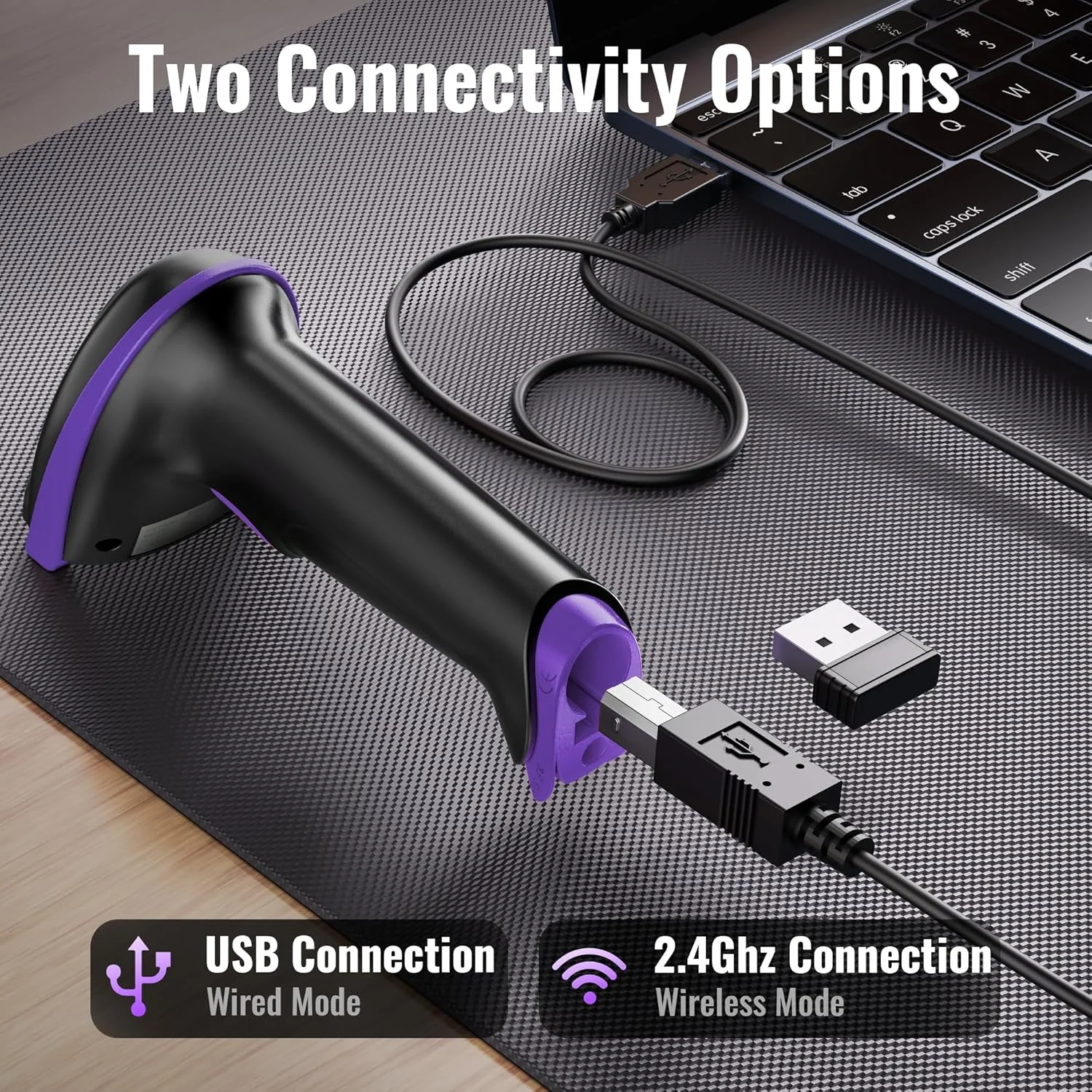 اسکنر بارکد بی سیم Tera مدل 2-in-1 (بی سیم 2.4 گیگاهرتز + USB 2.0 سیمی) با نشانگر سطح باتری، فاصله انتقال 328 فوت، بارکد خوان لیزری 1D قابل شارژ دستی 5100E بنفش اسکنر بارکد بی سیم Tera مدل 2-in-1 (بی سیم 2.4 گیگاهرتز + USB 2.0 سیمی) با نشانگر سطح باتری، فاصله انتقال 328 فوت، بارکد خوان لیزری 1D قابل شارژ دستی 5100E بنفش