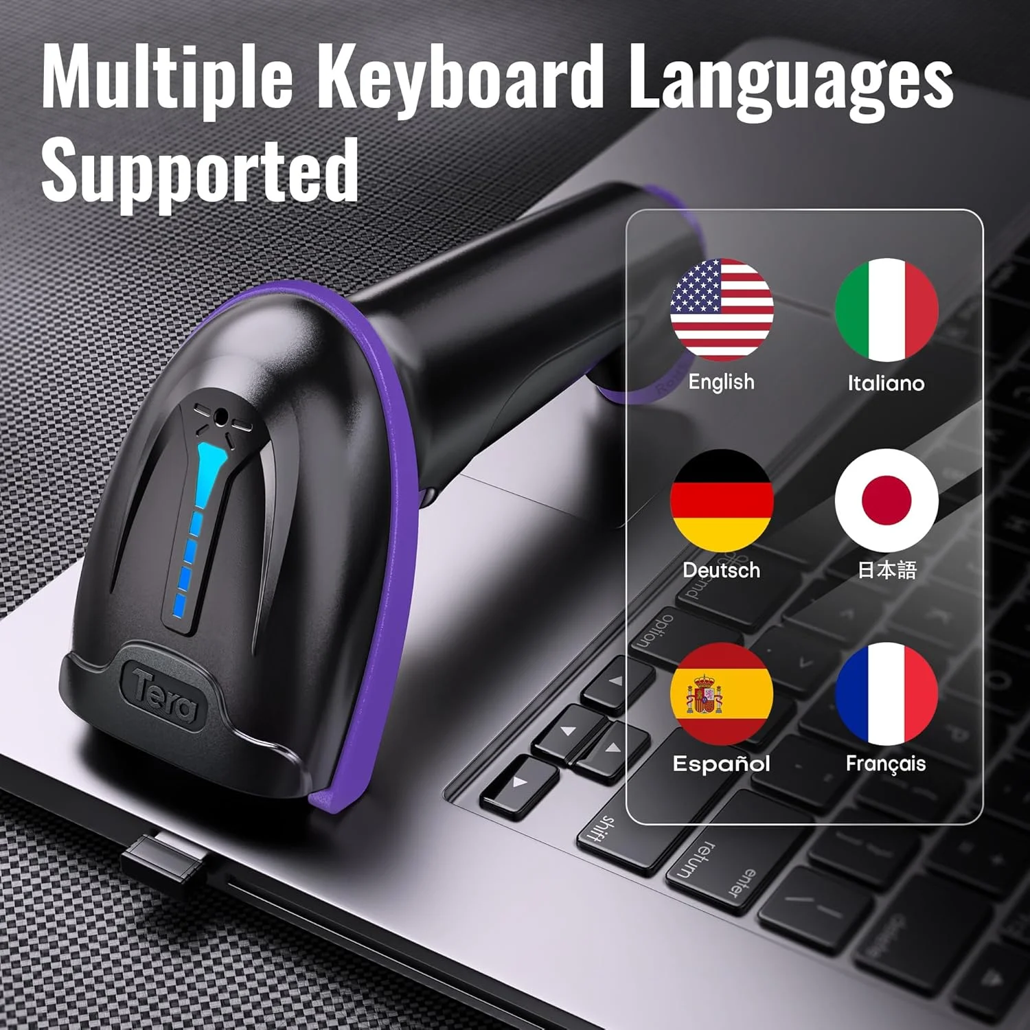 اسکنر بارکد بی سیم Tera مدل 2-in-1 (بی سیم 2.4 گیگاهرتز + USB 2.0 سیمی) با نشانگر سطح باتری، فاصله انتقال 328 فوت، بارکد خوان لیزری 1D قابل شارژ دستی 5100E بنفش اسکنر بارکد بی سیم Tera مدل 2-in-1 (بی سیم 2.4 گیگاهرتز + USB 2.0 سیمی) با نشانگر سطح باتری، فاصله انتقال 328 فوت، بارکد خوان لیزری 1D قابل شارژ دستی 5100E بنفش