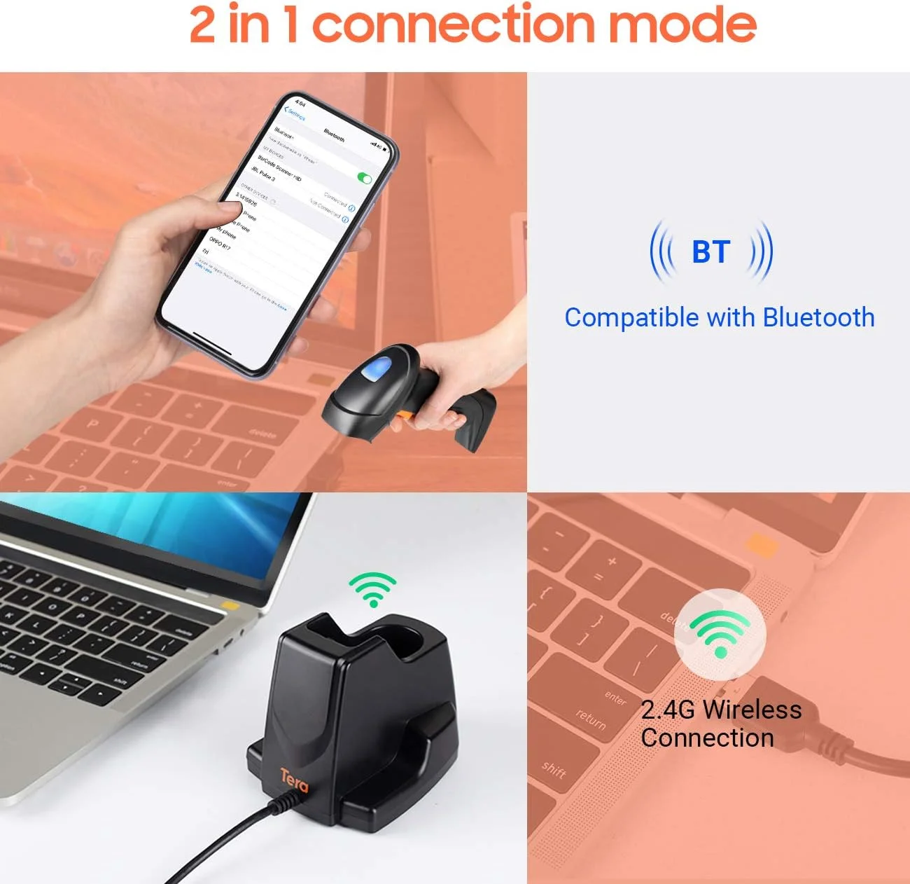 اسکنر بارکد دوبعدی QR Tera Pro با فرکانس 433 مگاهرتز، بیسیم، دستی، رومیزی، با پایه شارژ USB، سنسور 1 مگاپیکسلی و برد انتقال 100 متری فوقالعاده سریع اسکنر بارکد دوبعدی QR Tera Pro با فرکانس 433 مگاهرتز، بیسیم، دستی، رومیزی، با پایه شارژ USB، سنسور 1 مگاپیکسلی و برد انتقال 100 متری فوقالعاده سریع