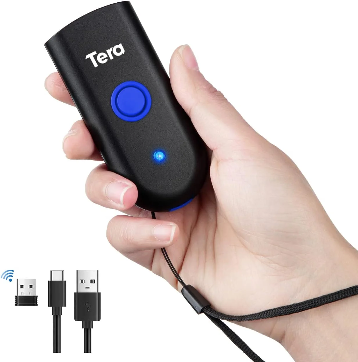 اسکنر بارکد بی سیم کوچک Tera سازگار با بلوتوث، اسکنر بارکد خوان QR 2D 1D دیجیتال چاپی قابل حمل برای رایانه شخصی، لپ تاپ، تلفن هوشمند و تبلت با عملکرد هشدار لرزشی مدل 1100