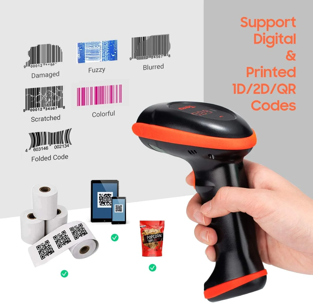 اسکنر بارکد دوبعدی Tera USB سیمی با پایه شارژ، بارکد خوان دستی بارکد های QR 1D 2D، 3 در 1 (پایه USB، پایه شارژ، گیرنده) با عملکرد بازنشانی و شمارش با یک کلید اسکنر بارکد دوبعدی Tera USB سیمی با پایه شارژ، بارکد خوان دستی بارکد های QR 1D 2D، 3 در 1 (پایه USB، پایه شارژ، گیرنده) با عملکرد بازنشانی و شمارش با یک کلید