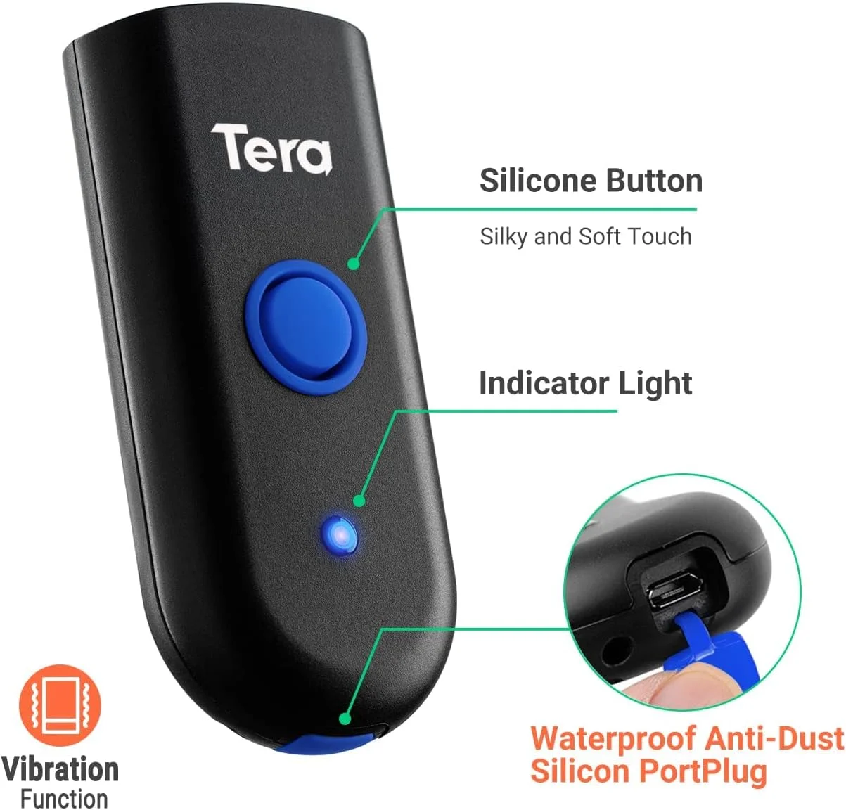 اسکنر بارکد بی سیم کوچک Tera سازگار با بلوتوث، اسکنر بارکد خوان QR 2D 1D دیجیتال چاپی قابل حمل برای رایانه شخصی، لپ تاپ، تلفن هوشمند و تبلت با عملکرد هشدار لرزشی مدل 1100 اسکنر بارکد بی سیم کوچک Tera سازگار با بلوتوث، اسکنر بارکد خوان QR 2D 1D دیجیتال چاپی قابل حمل برای رایانه شخصی، لپ تاپ، تلفن هوشمند و تبلت با عملکرد هشدار لرزشی مدل 1100