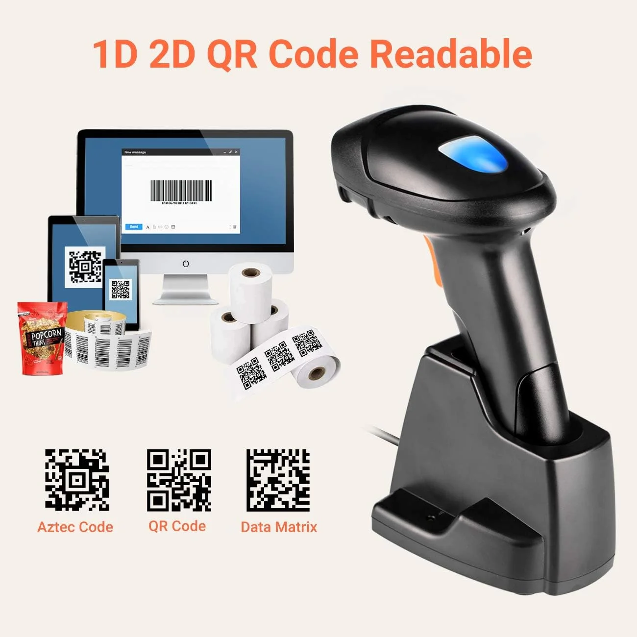 اسکنر بارکد دوبعدی QR Tera Pro با فرکانس 433 مگاهرتز، بیسیم، دستی، رومیزی، با پایه شارژ USB، سنسور 1 مگاپیکسلی و برد انتقال 100 متری فوقالعاده سریع اسکنر بارکد دوبعدی QR Tera Pro با فرکانس 433 مگاهرتز، بیسیم، دستی، رومیزی، با پایه شارژ USB، سنسور 1 مگاپیکسلی و برد انتقال 100 متری فوقالعاده سریع