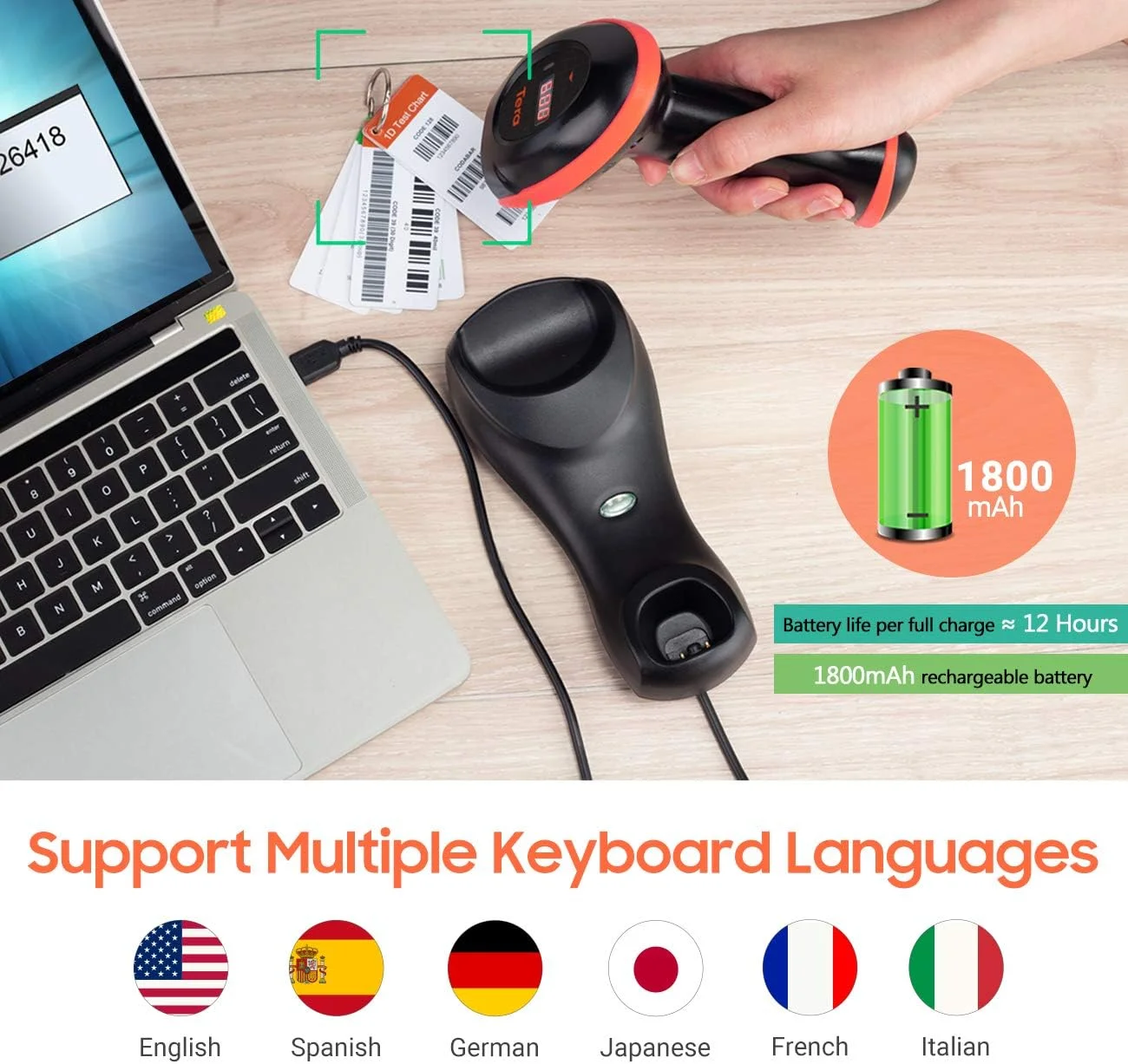 اسکنر بارکد دوبعدی Tera USB سیمی با پایه شارژ، بارکد خوان دستی بارکد های QR 1D 2D، 3 در 1 (پایه USB، پایه شارژ، گیرنده) با عملکرد بازنشانی و شمارش با یک کلید اسکنر بارکد دوبعدی Tera USB سیمی با پایه شارژ، بارکد خوان دستی بارکد های QR 1D 2D، 3 در 1 (پایه USB، پایه شارژ، گیرنده) با عملکرد بازنشانی و شمارش با یک کلید