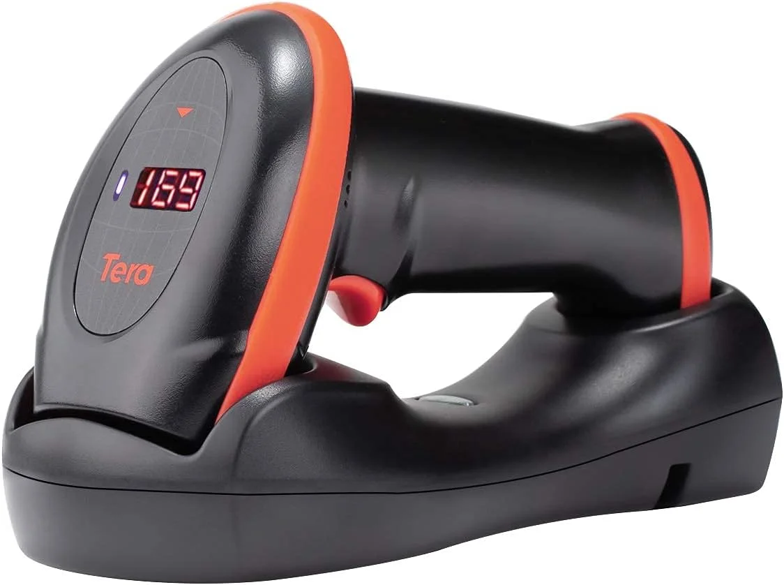اسکنر بارکد خوان بی سیم 1D 2D QR سری Tera Pro با پایه نمایشگر شمارش صفحه نمایش سرعت اسکن فوق العاده سریع وضوح تصویر فوق العاده بالا بارکد خوان تصویر دستی برای انبارداری مدل HW0008
