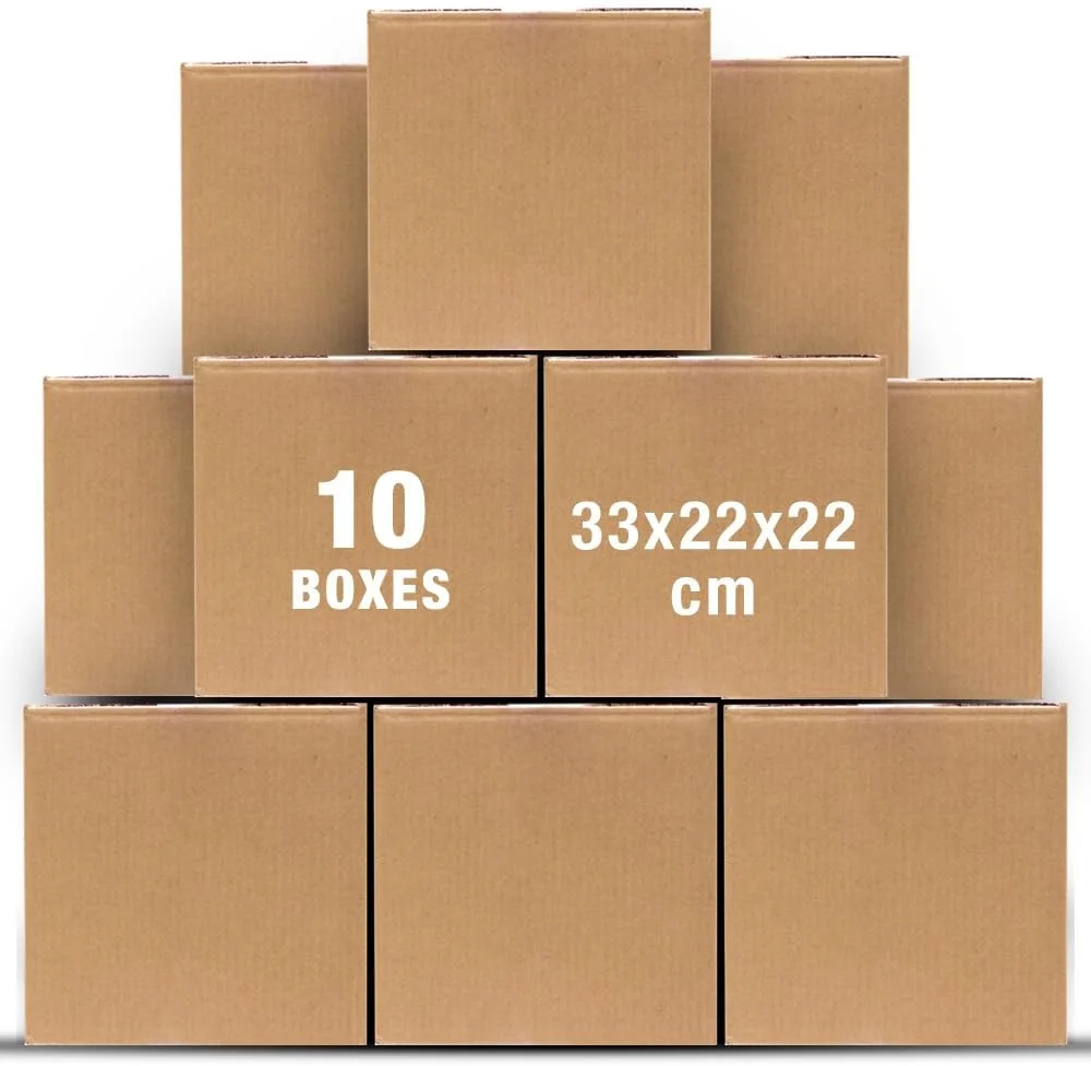 جعبه کارتن مقوایی - 33x22x22 سانتی متر، 3 لایه - جعبه های بسته بندی و حمل و نقل قهوه ای - بسته 10 عددی - مقاوم، قابل بازیافت، سازگار با محیط زیست