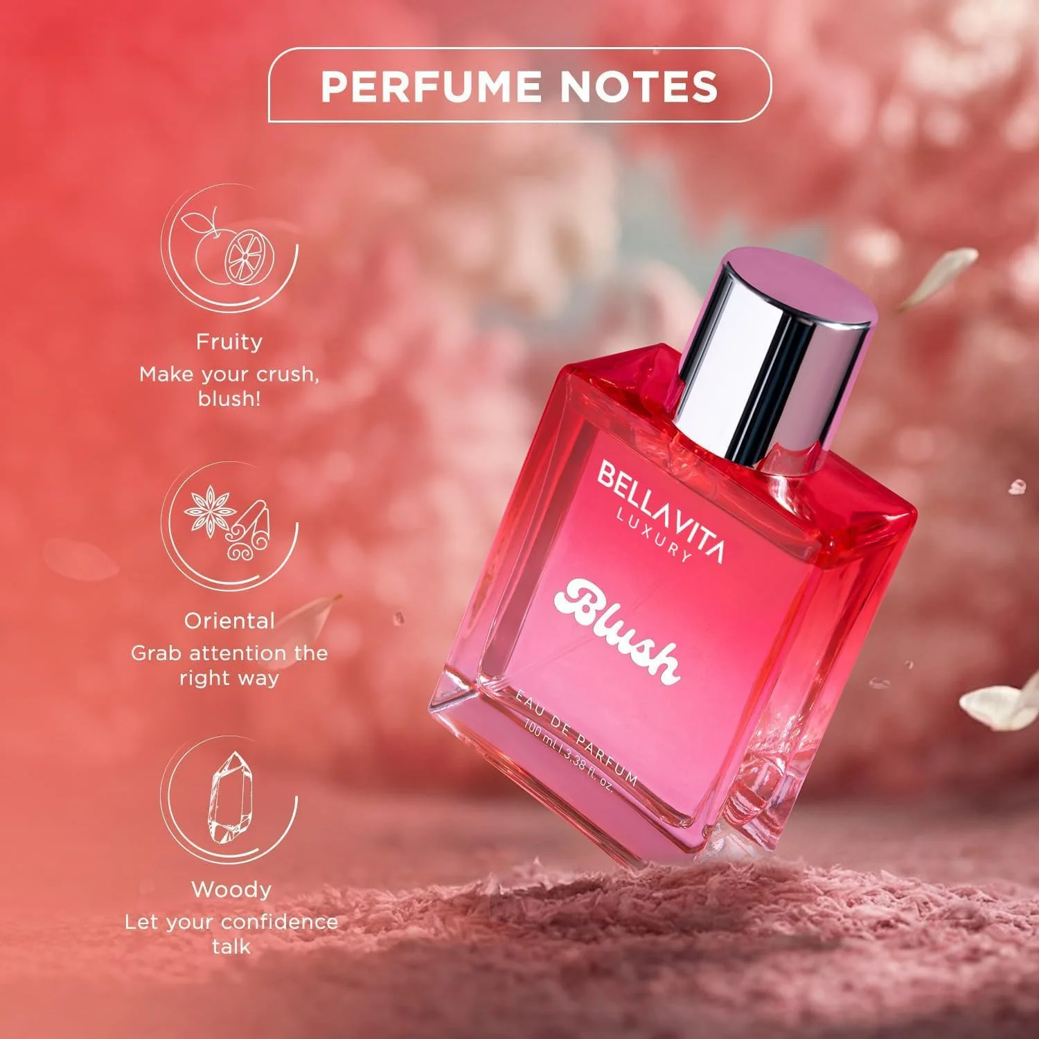 ادو پرفیوم زنانه بلاویتا مدل Blush حجم 100 میلی لیتر | عطر ماندگار برای زنان | میوه های قرمز، خزه، وانیل و چوب صندل | عطر مشک، میوه ای و چوبی برای زنان