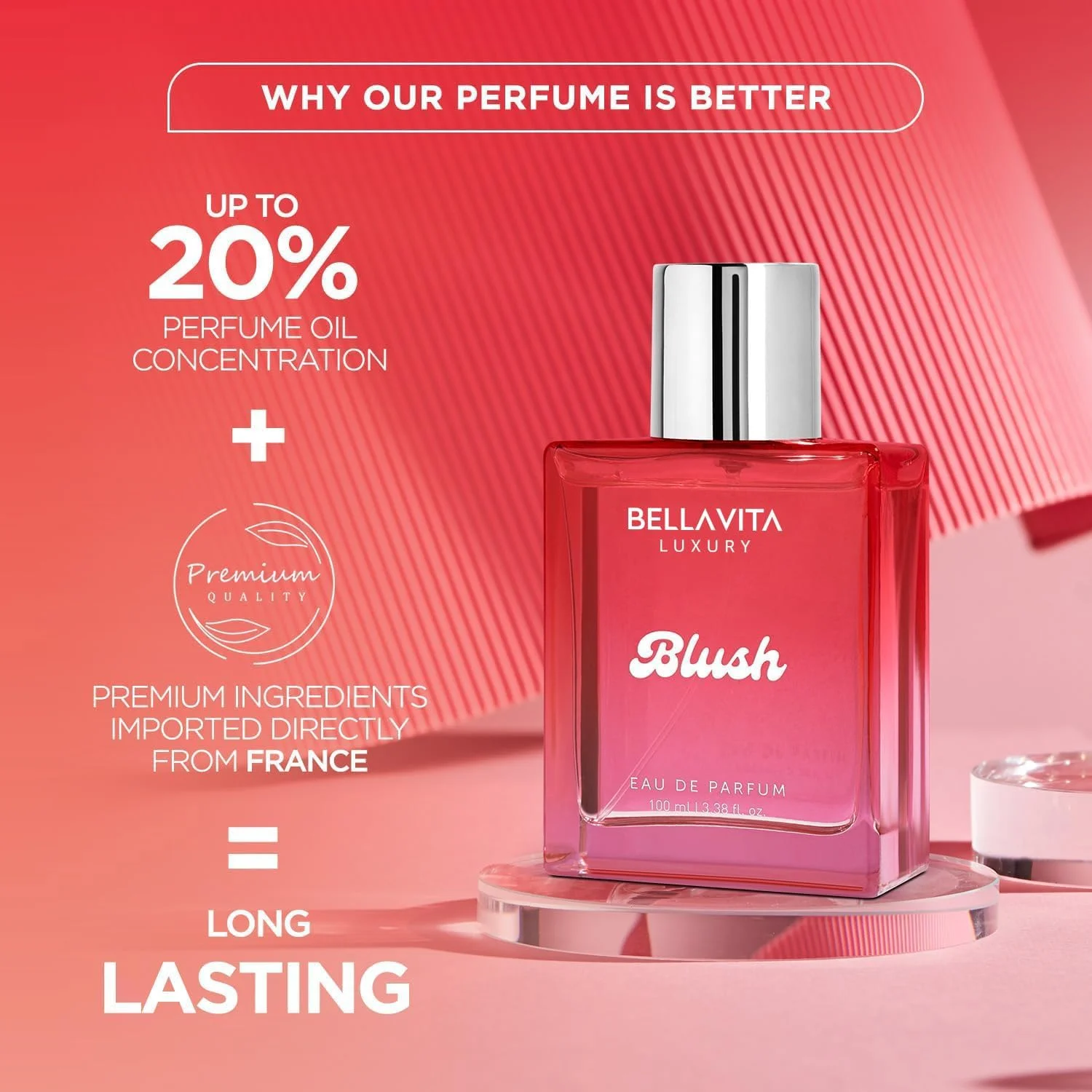 ادو پرفیوم زنانه بلاویتا مدل Blush حجم 100 میلی لیتر | عطر ماندگار برای زنان | میوه های قرمز، خزه، وانیل و چوب صندل | عطر مشک، میوه ای و چوبی برای زنان