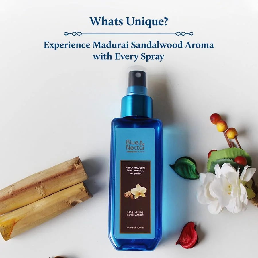 اسپری بدن چوب صندل مادورای نیرا بلو نکتار برای طراوت ماندگار و رایحه معطر بدن (100 میلی لیتر)