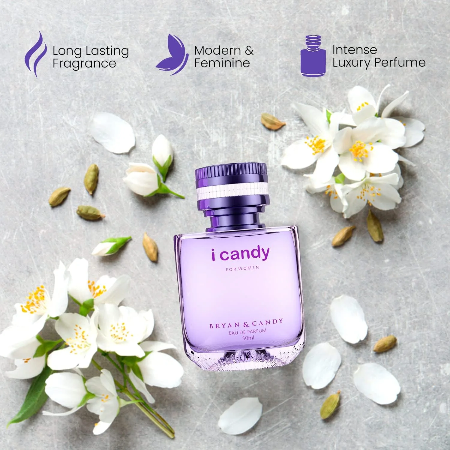 عطر زنانه BRYAN & CANDY Icandy با رایحه ماندگار و آرامش بخش (50 میلی لیتر (بسته 1 عددی)) عطر زنانه BRYAN & CANDY Icandy با رایحه ماندگار و آرامش بخش (50 میلی لیتر (بسته 1 عددی))
