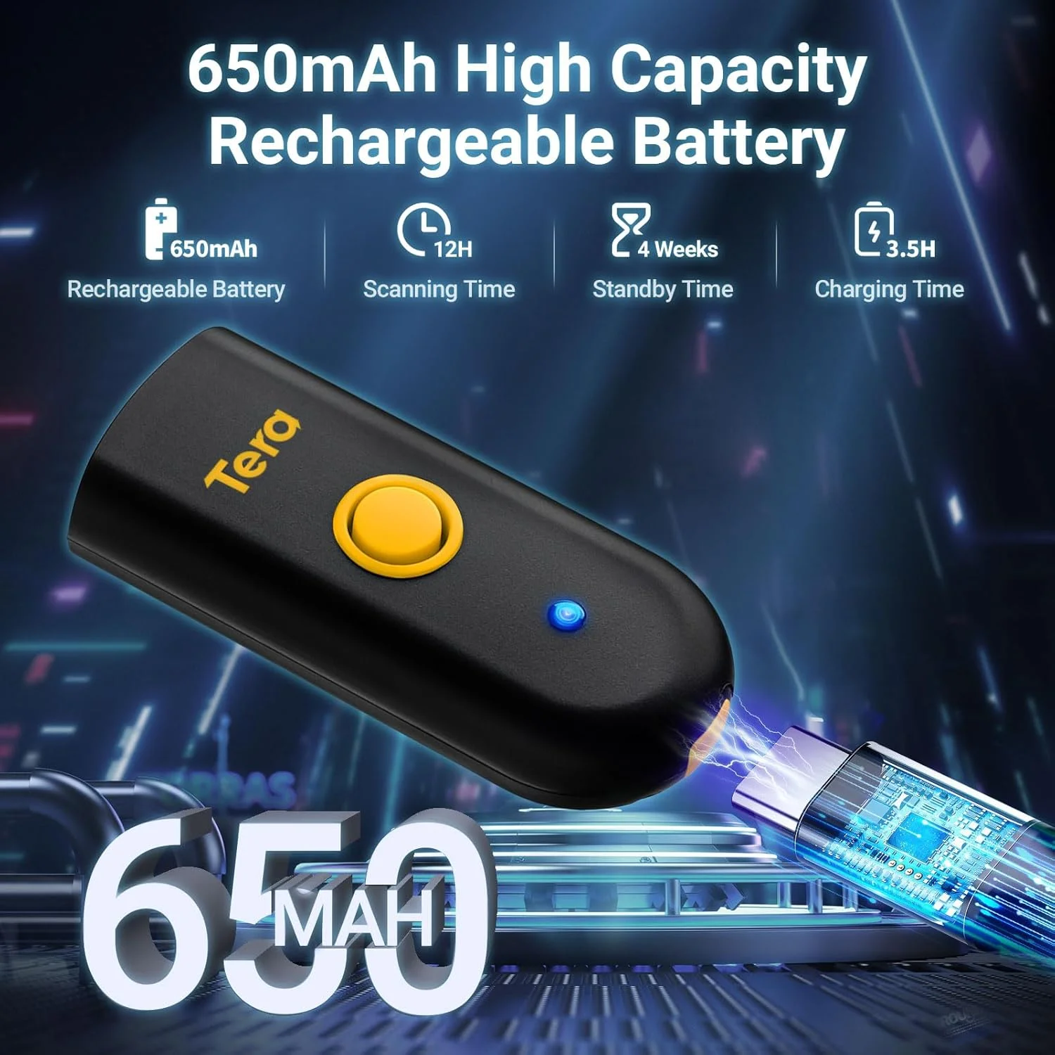 اسکنر بارکد تک بعدی مینی Tera: اسکنر لیزری بی سیم ضد آب جیبی 3 در 1 سازگار با بلوتوث USB سیمی قابل حمل برای کار لجستیک با iOS ویندوز اندروید 1100L زرد