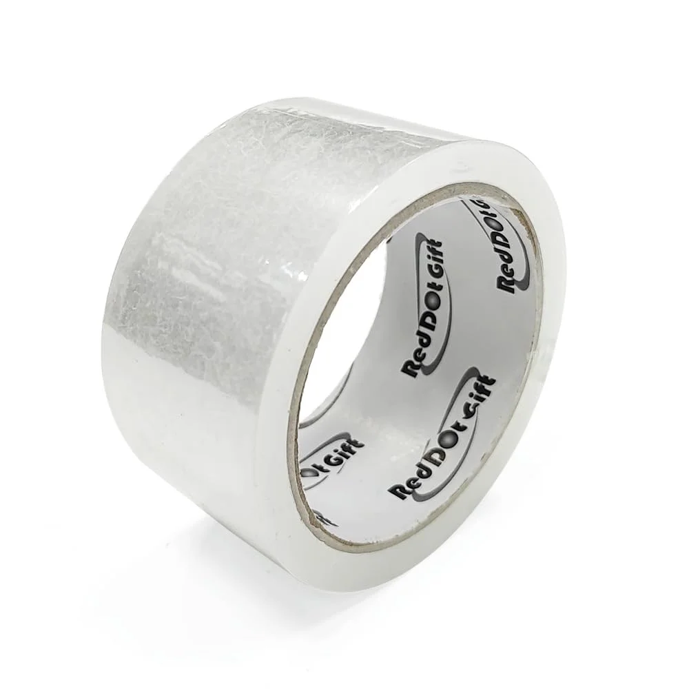 نوار چسب بسته بندی Red Dot Gift®، یک بسته، 48 میلی متر در 50 یارد، سفید-شفاف، نوار چسب بسته بندی سنگین برای حمل و نقل، بسته بندی، جابجایی، مهر و موم کردن، نوار چسب بسته بندی ضخیم تر