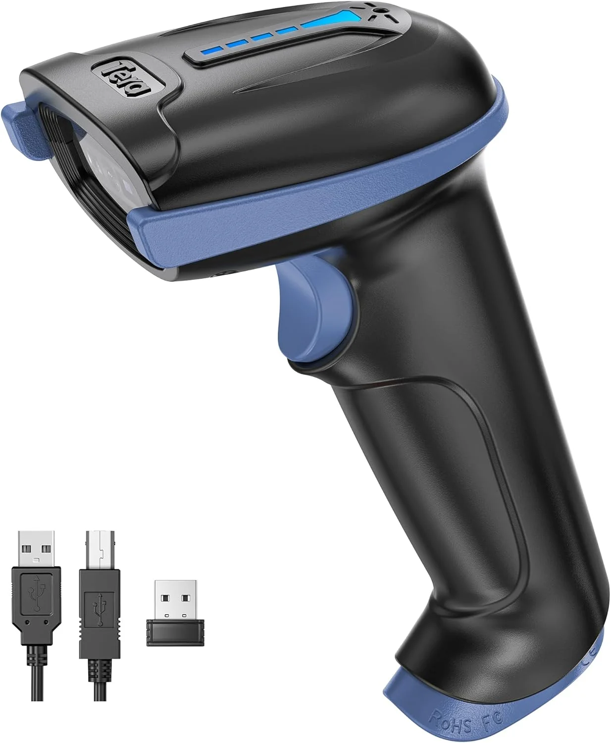 اسکنر بارکد Tera بی سیم و با سیم با نشانگر سطح باتری، بارکد خوان 1D 2D QR دیجیتال چاپ شده، اسکنر بارکد دستی بی سیم، مدل جمع و جور Plug and Play D5100