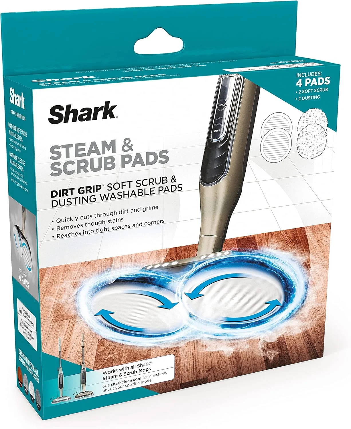 پدهای قابل شستشوی نرم و گردگیر Shark, Grey XKITP7000D Soft Scrub 2 Steam & Scrub Dirt Grip