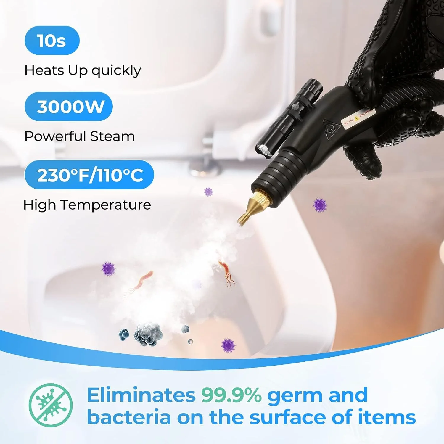 بخارشوی دستی KASTWAVE 3000W، بخارشوی پرتابل با دمای بالا به همراه 5 سری برس برای منزل، لکه بری، آشپزخانه، حمام، کاشی، و دیتیلینگ خودرو