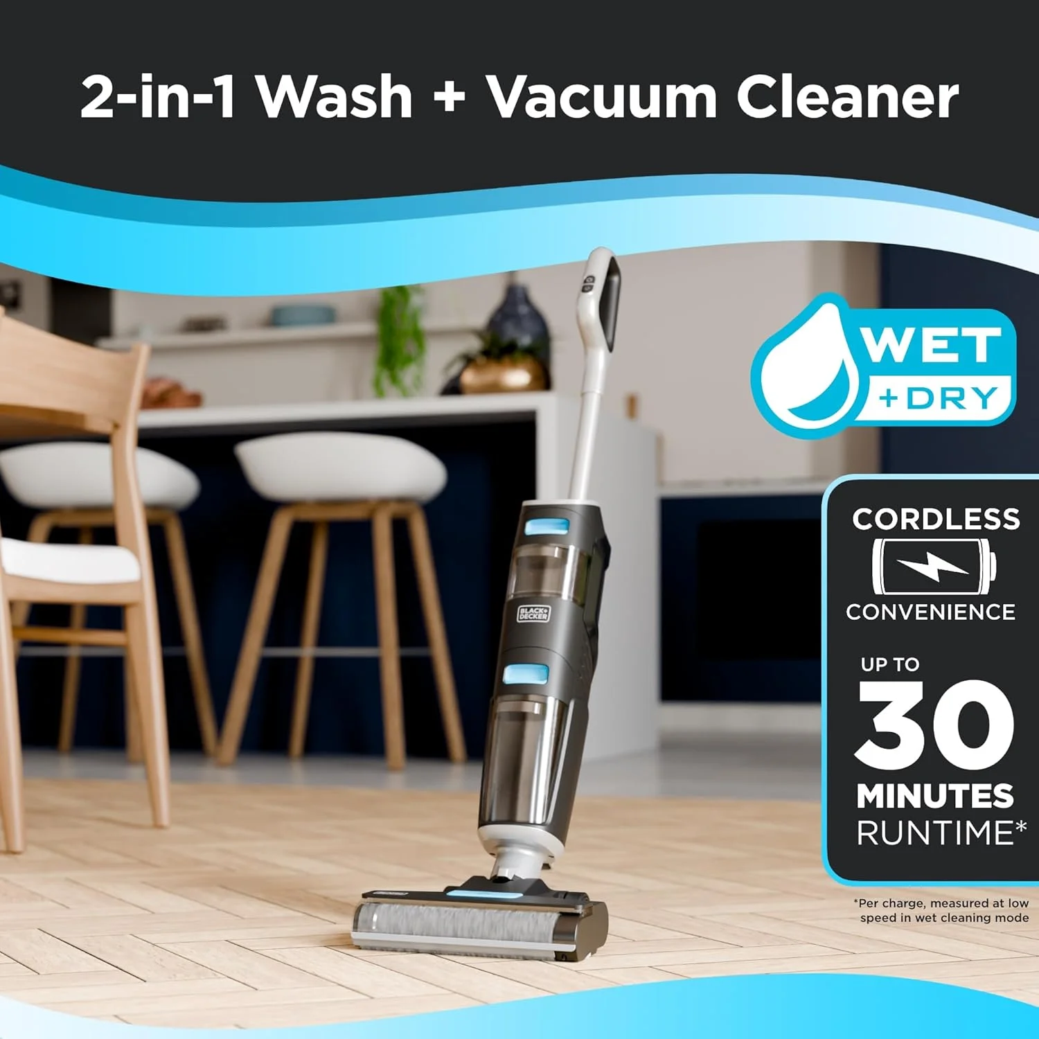 جاروبرقی و تی شوی شارژی خشک و مرطوب بلک اند دکر، مدل Vacuum Wash Duo، خود تمیز شونده، طراحی لبه تمیز کن، نمایشگر دیجیتال، جمع و جور و کم حجم، آبی - VW252BR-B5 جاروبرقی و تی شوی شارژی خشک و مرطوب بلک اند دکر، مدل Vacuum Wash Duo، خود تمیز شونده، طراحی لبه تمیز کن، نمایشگر دیجیتال، جمع و جور و کم حجم، آبی - VW252BR-B5