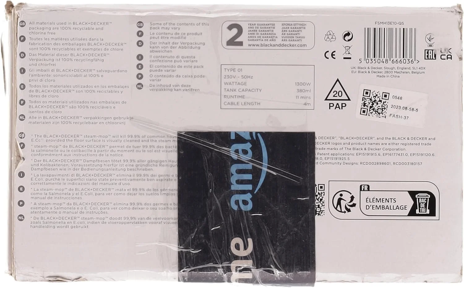 بخارشوی چند منظوره 10 در 1 بلک اند دکر مدل FSMH13E10-QS (1300 وات، تمیز کننده بخار برای نظافت بهداشتی، مجموعه لوازم جانبی بزرگ + بخارشوی دستی قابل جدا شدن، استفاده آسان)