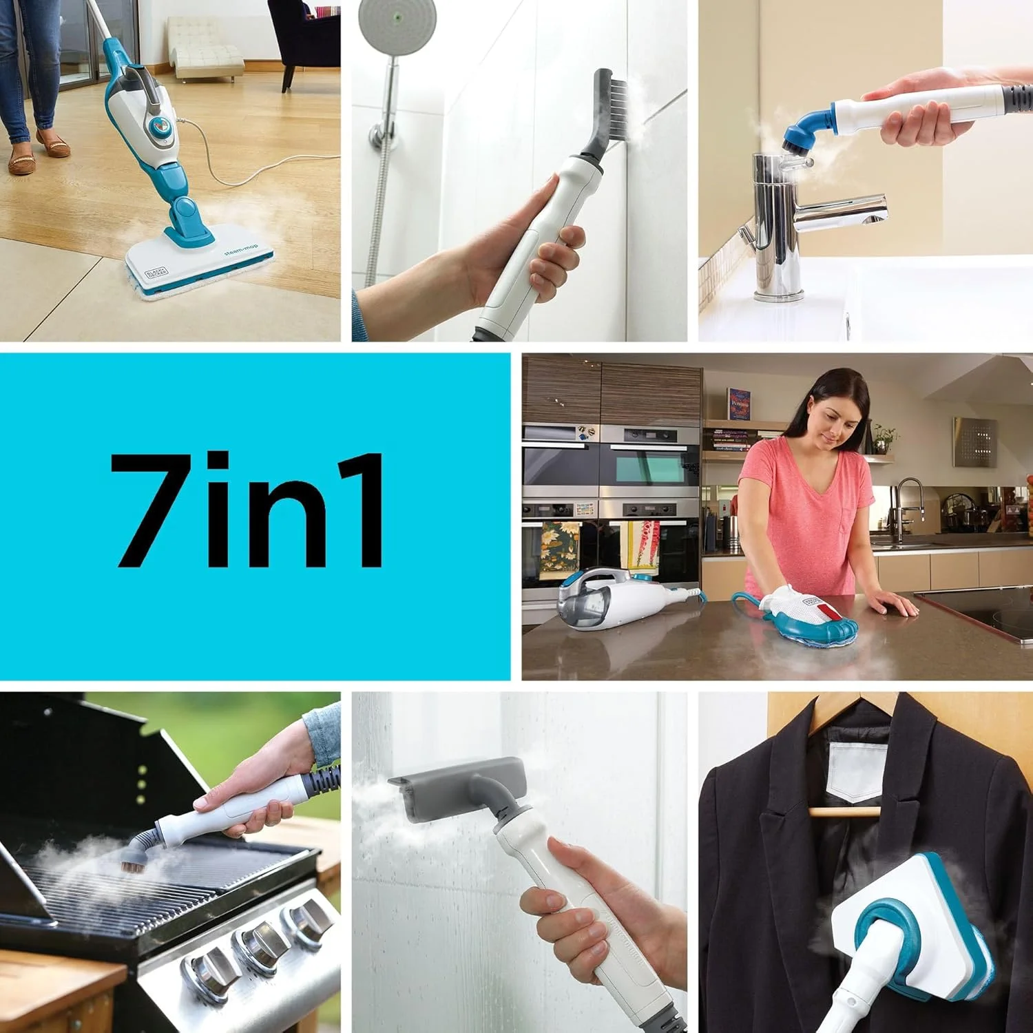 بخارشوی چند منظوره 7 در 1 بلک اند دکر مدل HSMC1361SGP به همراه بخارشوی دستی SteamGlove