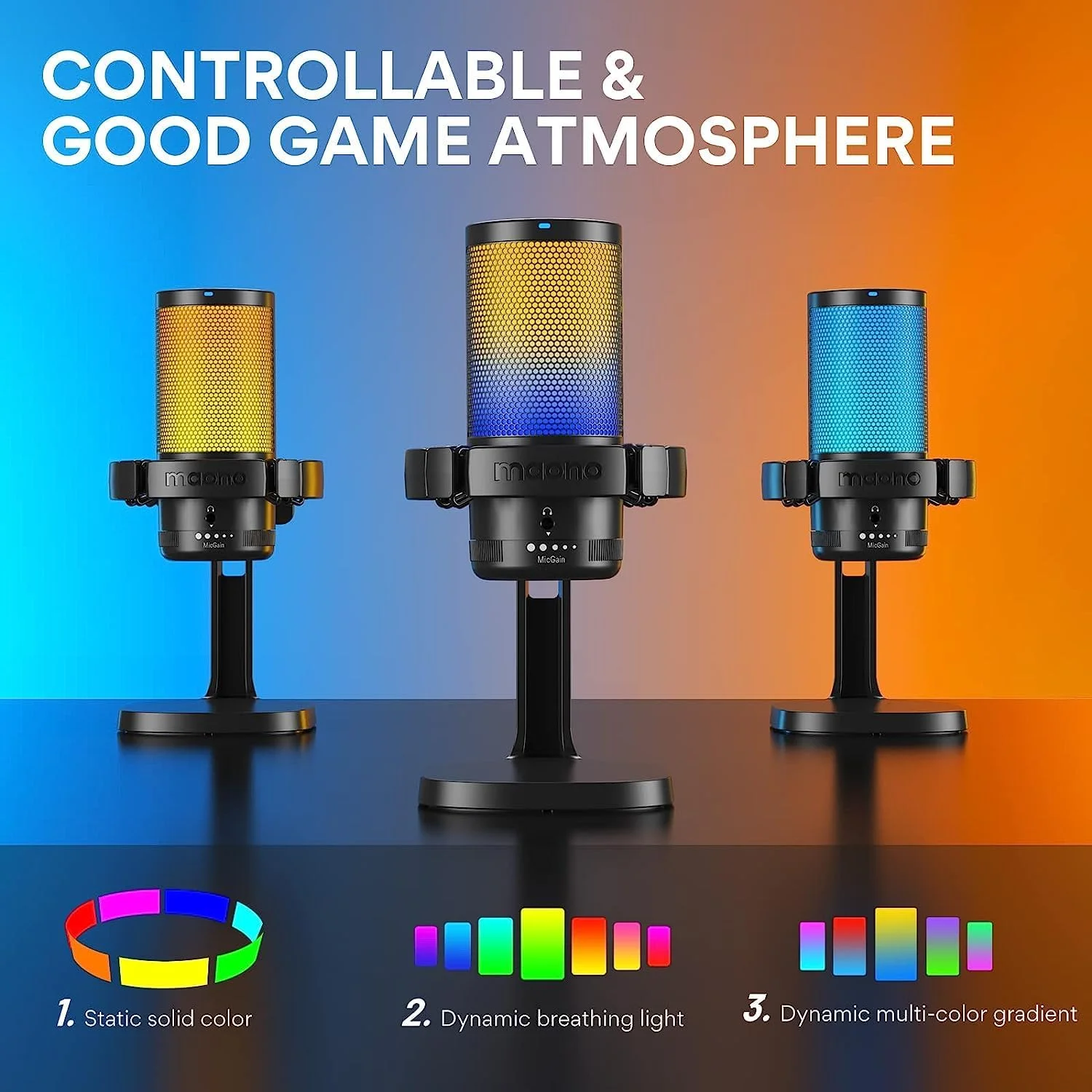 میکروفون گیمینگ USB کاندنسر RGB مشکی MAONO DM20 GamerWave میکروفون گیمینگ USB کاندنسر RGB مشکی MAONO DM20 GamerWave