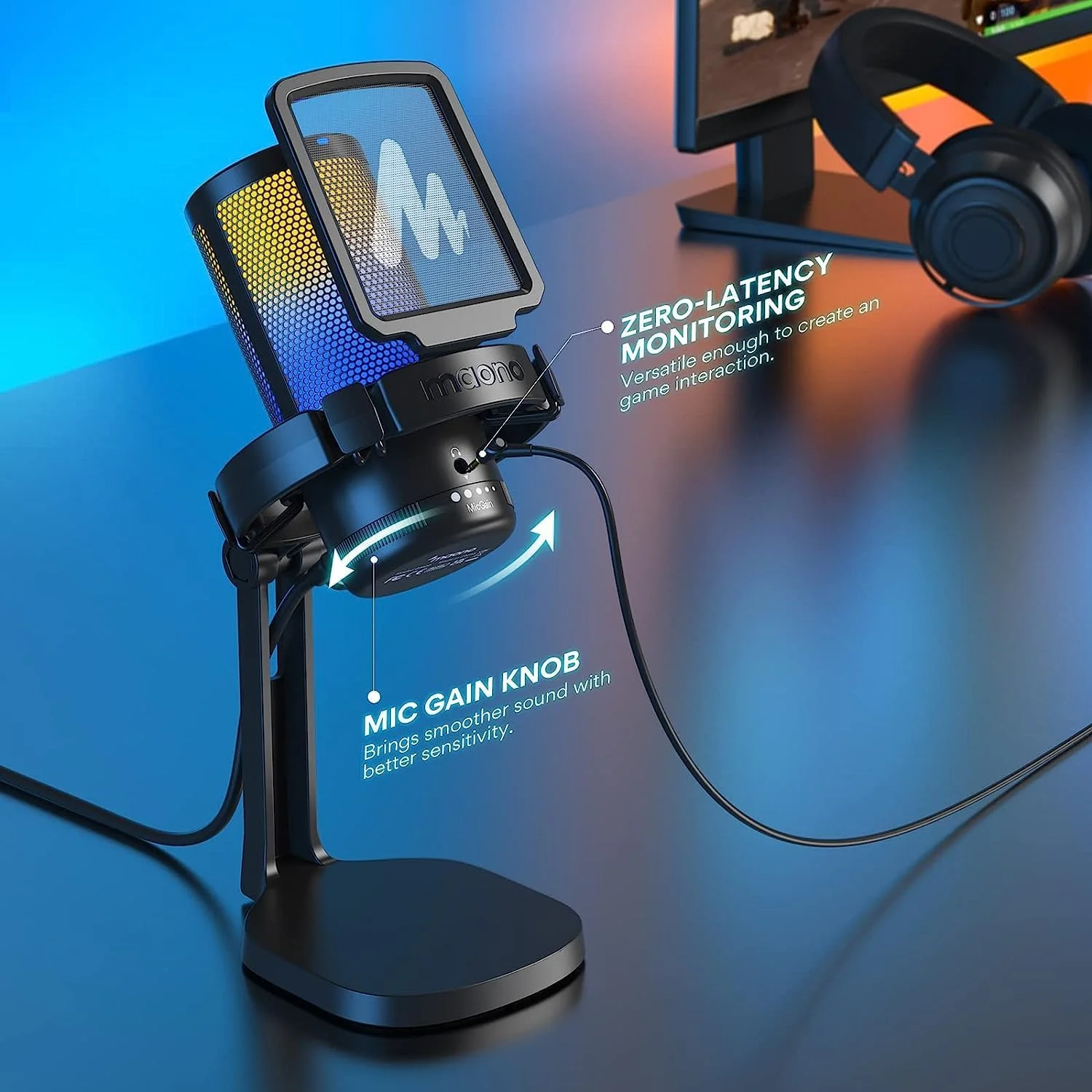 میکروفون گیمینگ USB کاندنسر RGB مشکی MAONO DM20 GamerWave میکروفون گیمینگ USB کاندنسر RGB مشکی MAONO DM20 GamerWave