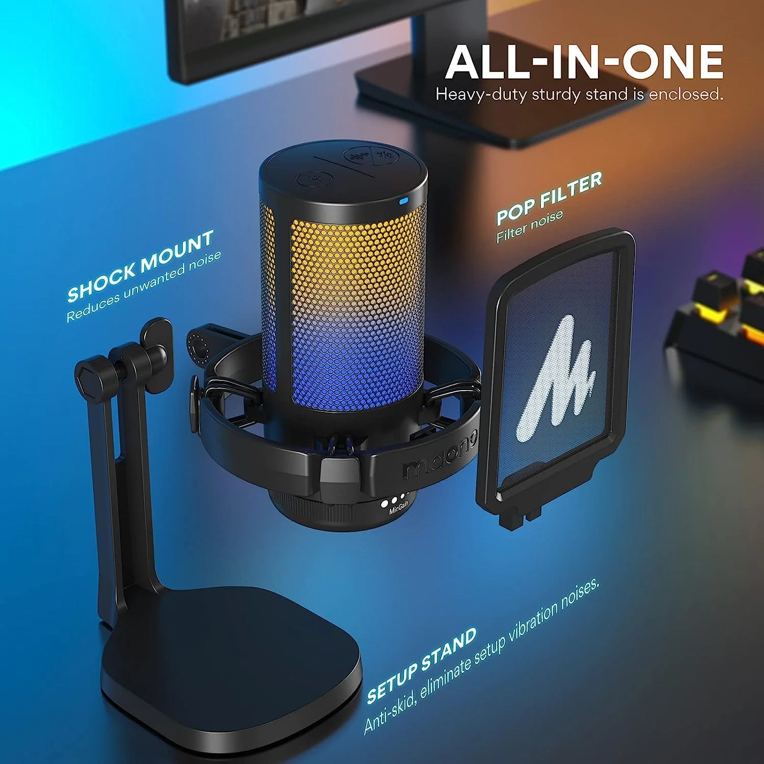 میکروفون گیمینگ USB کاندنسر RGB مشکی MAONO DM20 GamerWave میکروفون گیمینگ USB کاندنسر RGB مشکی MAONO DM20 GamerWave