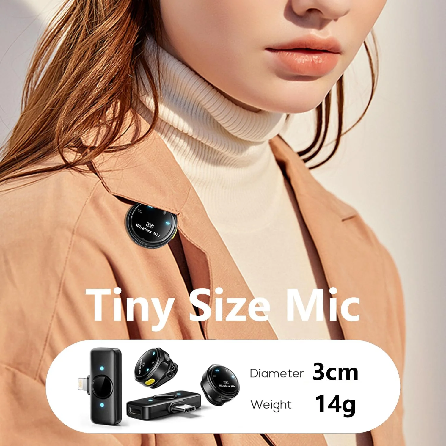 میکروفون یقه‌ای بی‌سیم Funito برای آیفون/اندروید، میکروفون‌های یقه‌ای با اتصال لایتنینگ/USB-C، برد 30 متری، میکروفون کندانسور اومنی‌دایرکشنال برای ضبط ویدیو، مصاحبه، پادکست، ولاگ، یوتیوب