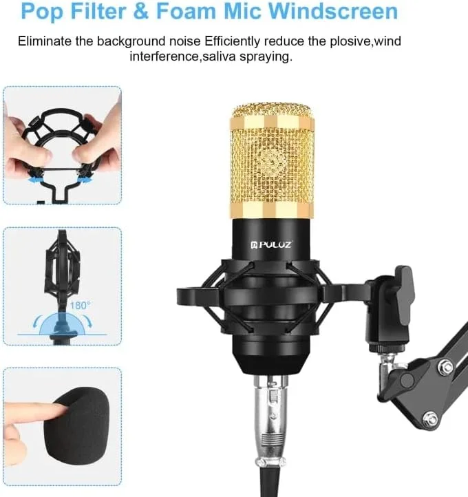 میکروفون کاندنسر DEVICE OF URBAN INFOTECH BM800 به همراه پایه میکروفون، لرزه گیر، پاپ فیلتر و فوم ضد باد برای استودیو ضبط آواز (نیاز به فانتوم پاور) میکروفون کاندنسر DEVICE OF URBAN INFOTECH BM800 به همراه پایه میکروفون، لرزه گیر، پاپ فیلتر و فوم ضد باد برای استودیو ضبط آواز (نیاز به فانتوم پاور)