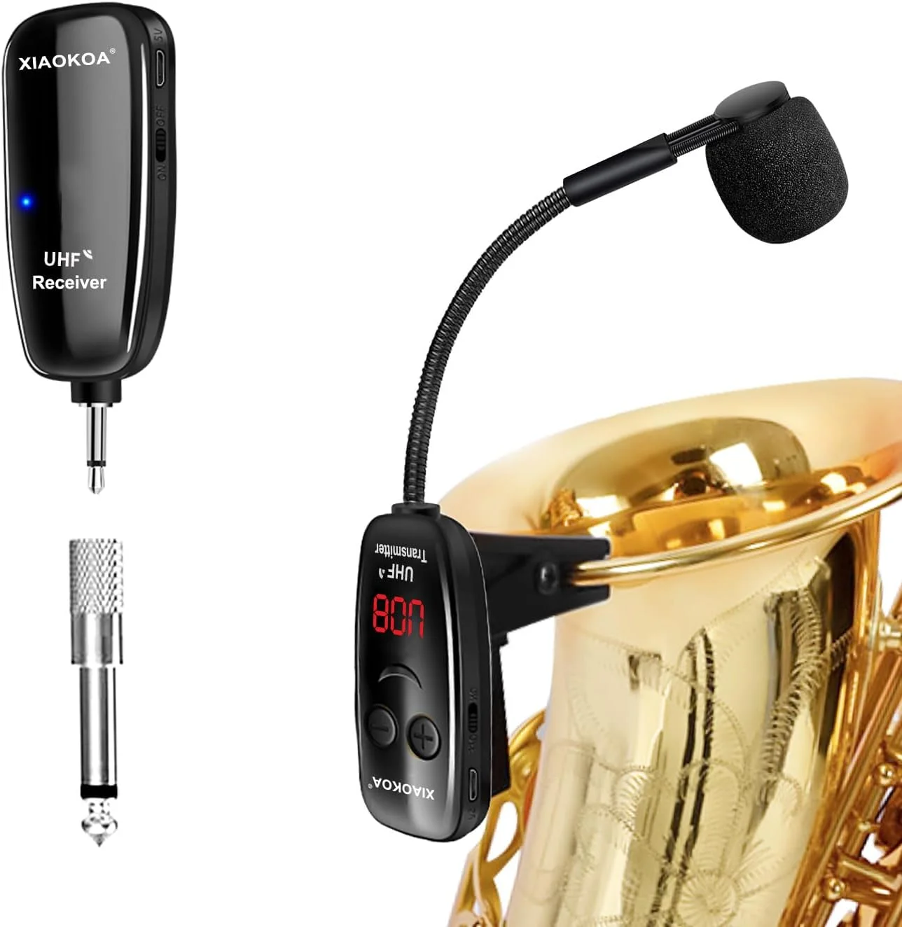 میکروفون بی سیم سازهای موسیقی XIAOKOA UHF، میکروفون ساکسیفون، گیرنده و فرستنده بی سیم، برد 50 متر، اتصال آسان، مناسب برای ترومپت، کلارینت، ویولن سل