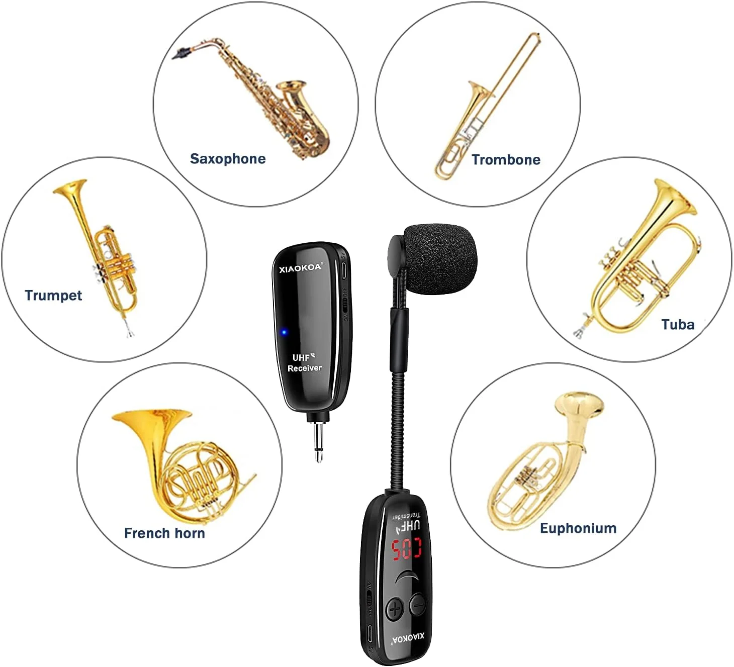 میکروفون بی سیم سازهای موسیقی XIAOKOA UHF، میکروفون ساکسیفون، گیرنده و فرستنده بی سیم، برد 50 متر، اتصال آسان، مناسب برای ترومپت، کلارینت، ویولن سل میکروفون بی سیم سازهای موسیقی XIAOKOA UHF، میکروفون ساکسیفون، گیرنده و فرستنده بی سیم، برد 50 متر، اتصال آسان، مناسب برای ترومپت، کلارینت، ویولن سل