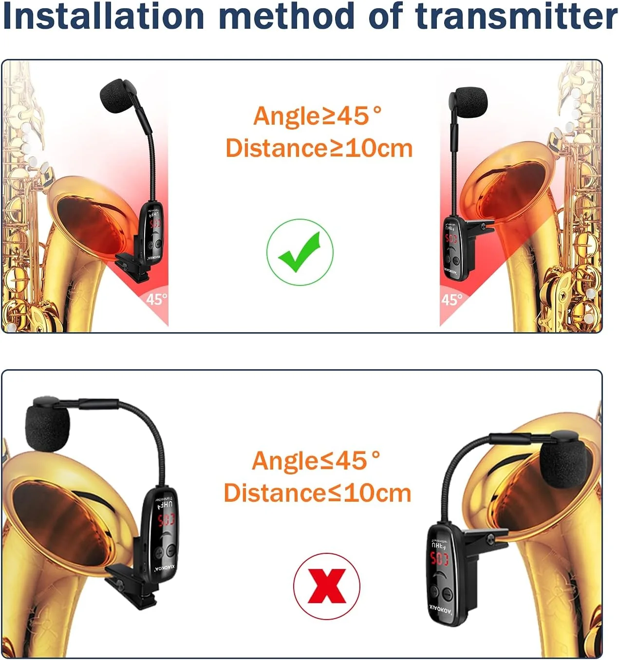 میکروفون بی سیم سازهای موسیقی XIAOKOA UHF، میکروفون ساکسیفون، گیرنده و فرستنده بی سیم، برد 50 متر، اتصال آسان، مناسب برای ترومپت، کلارینت، ویولن سل میکروفون بی سیم سازهای موسیقی XIAOKOA UHF، میکروفون ساکسیفون، گیرنده و فرستنده بی سیم، برد 50 متر، اتصال آسان، مناسب برای ترومپت، کلارینت، ویولن سل