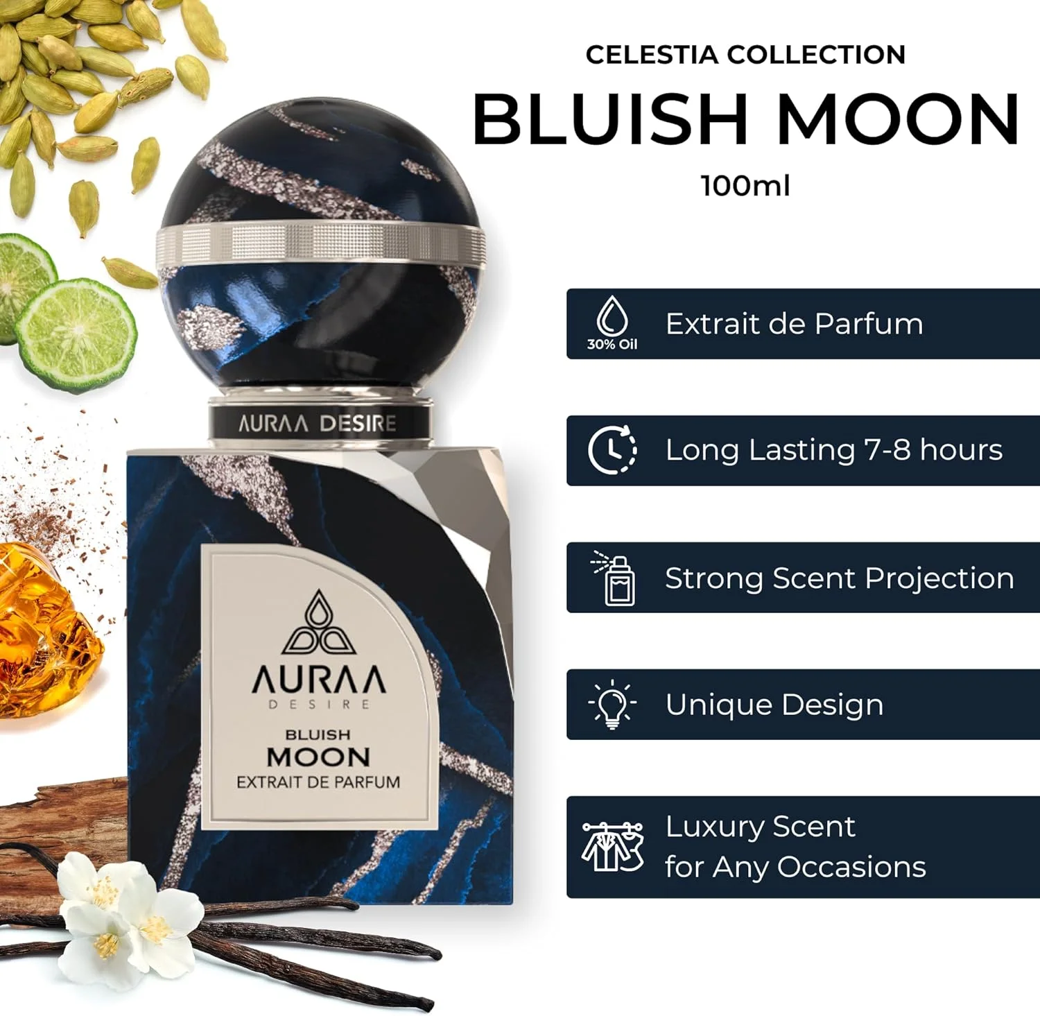 عطر ادکلن مردانه و زنانه Auraa Desire مدل Bluish Moon Extrait de Parfum (100 میلی لیتر)